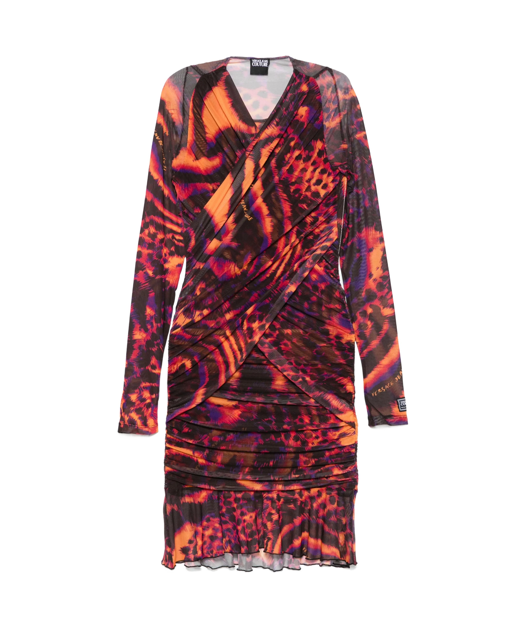 Versace Jeans Animal-print Tulle Midi Dress In Red
