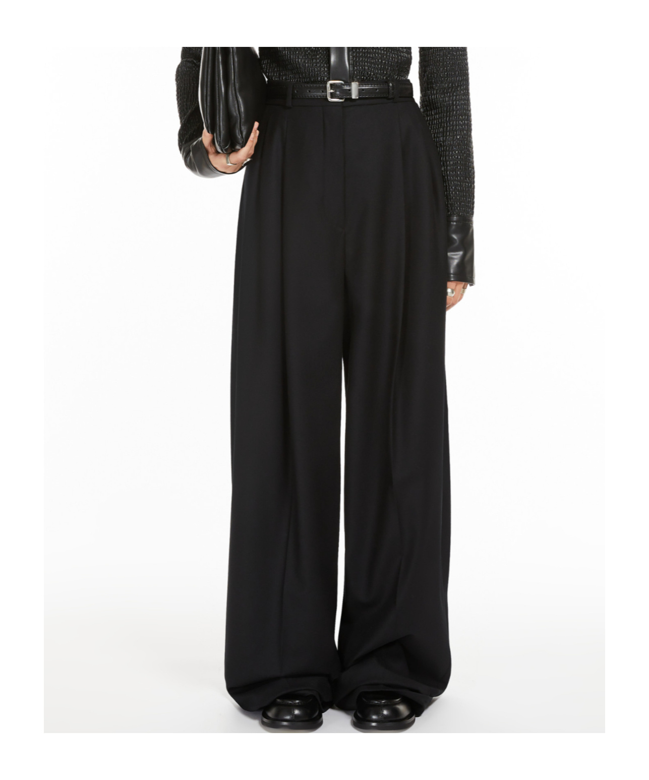 Sportmax Large Silhouette Elastic Wool Pants In Black