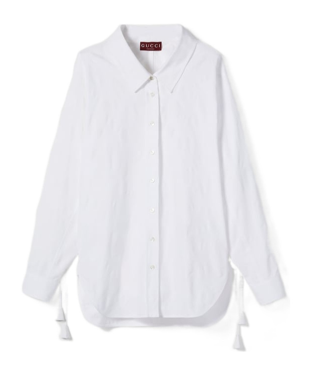 Gucci Cotton Floral Jacquard Shirt With Tie In White