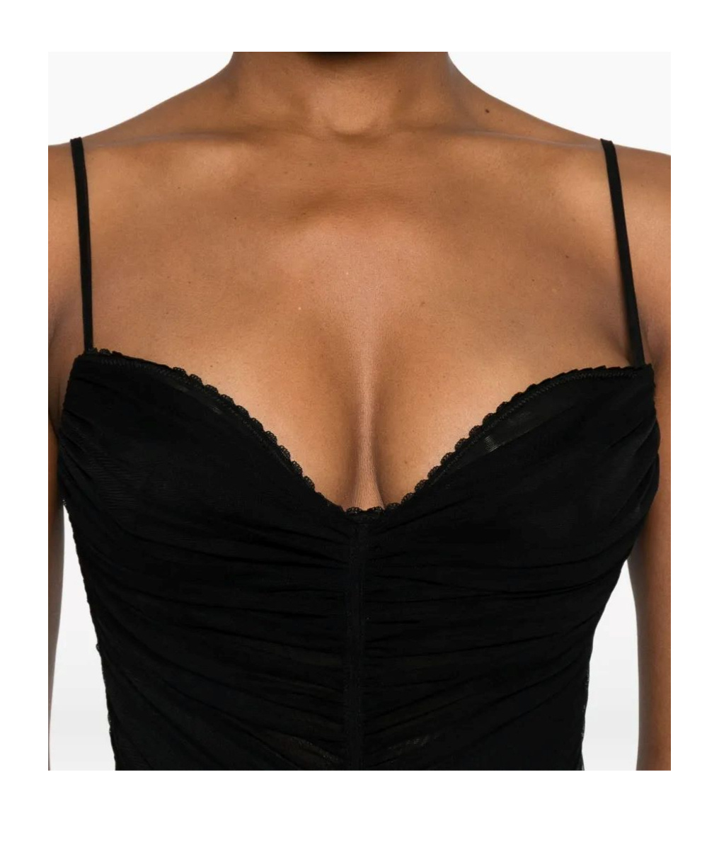 Blumarine Ruched Mesh Top In Black