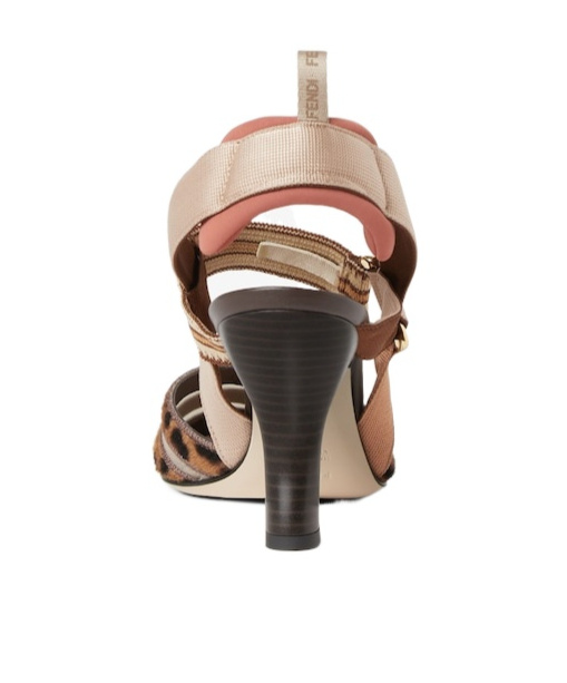 Fendi High-heeled Mesh And Multicolor Cavallino Calfskin Slingbacks In Brown