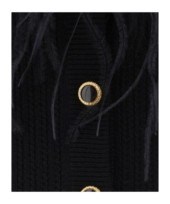 ALESSANDRA RICH FEATHER-TRIM DETAIL KNITTED CARDIGAN