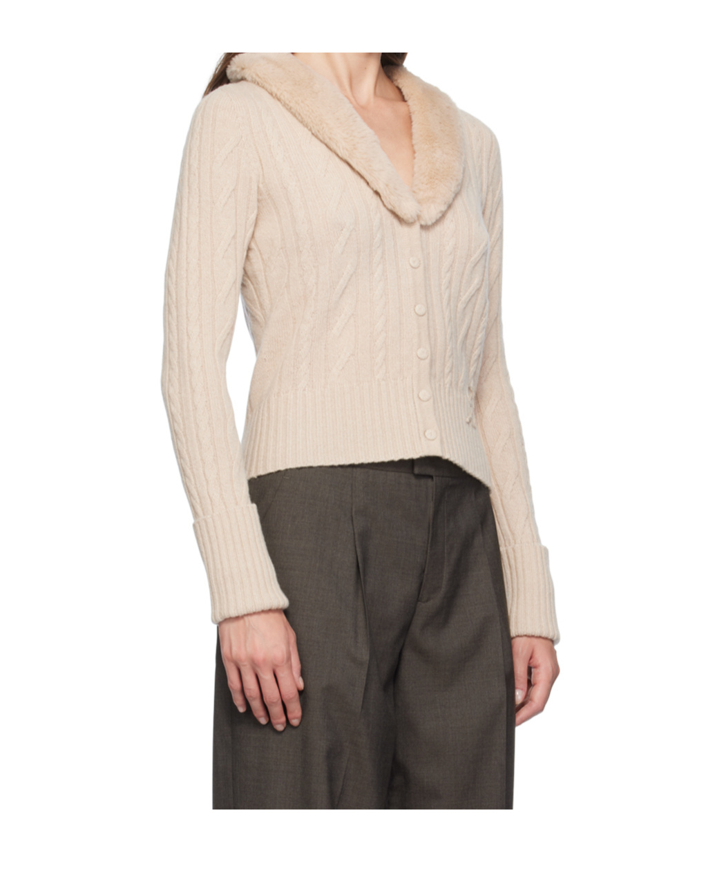 Blumarine Faux-fur Collar Cardigan In Nude