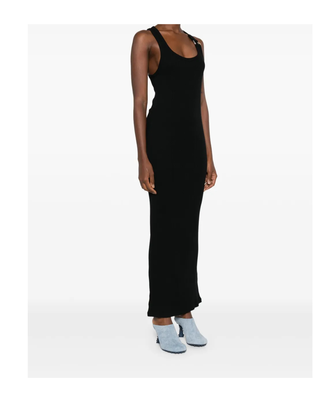 Jean Paul Gaultier Piercing Cotton Jersey Maxi Dress In Black