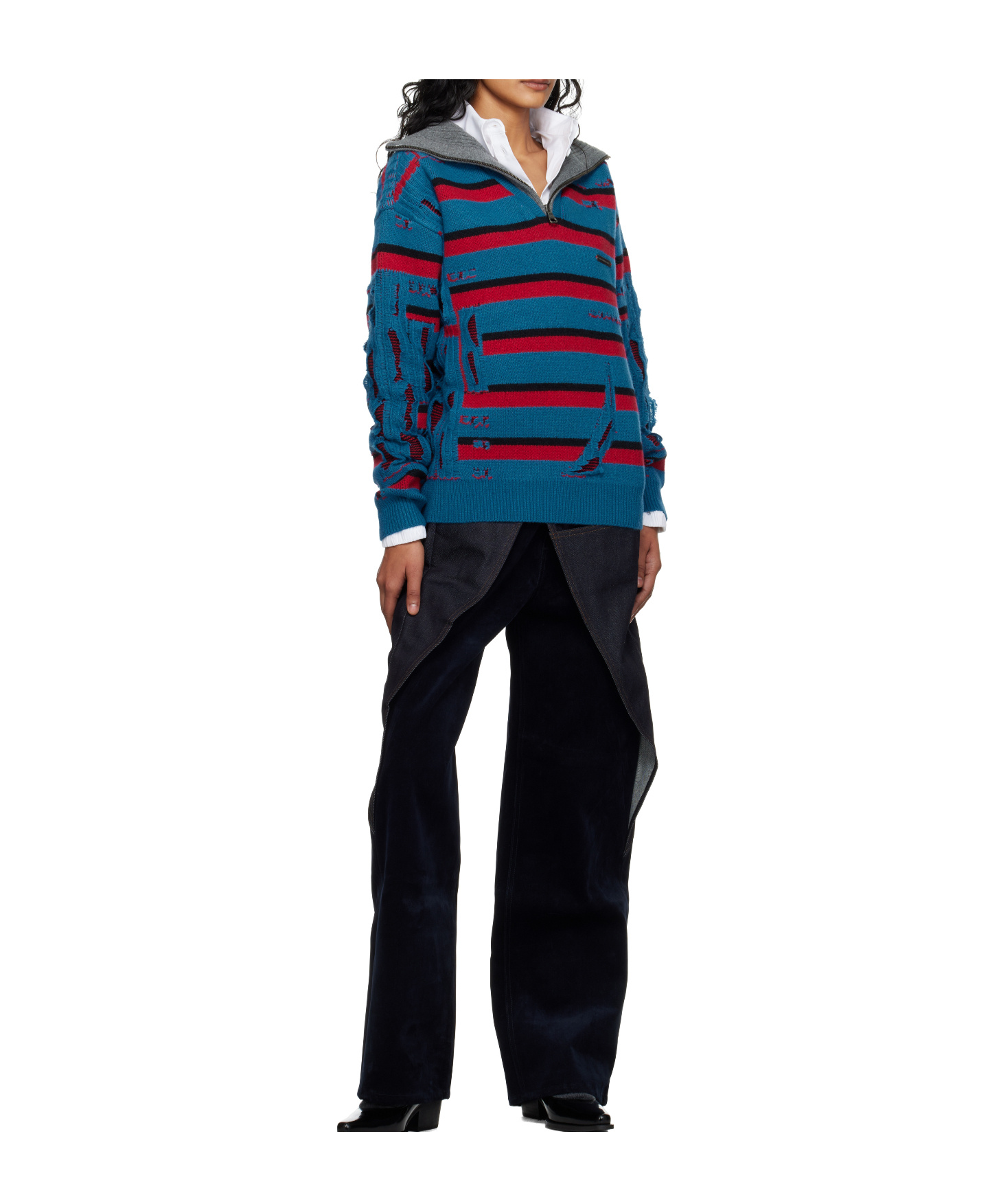 Andersson Bell Striped Jacquard Half-zip Sweater In Multi