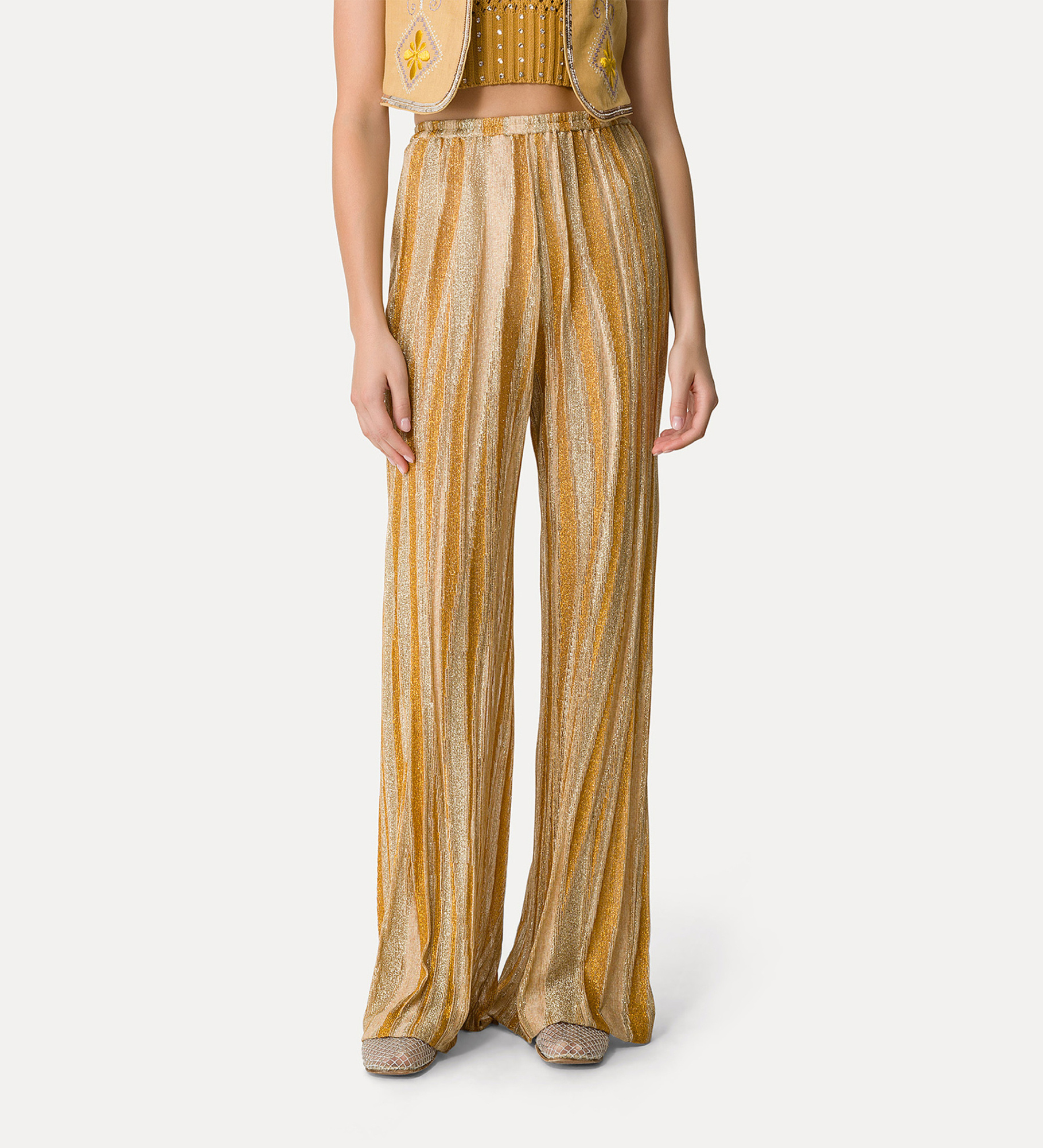 FORTE FORTE FLARED TROUSERS IN LUREXSHOT JACQUARD