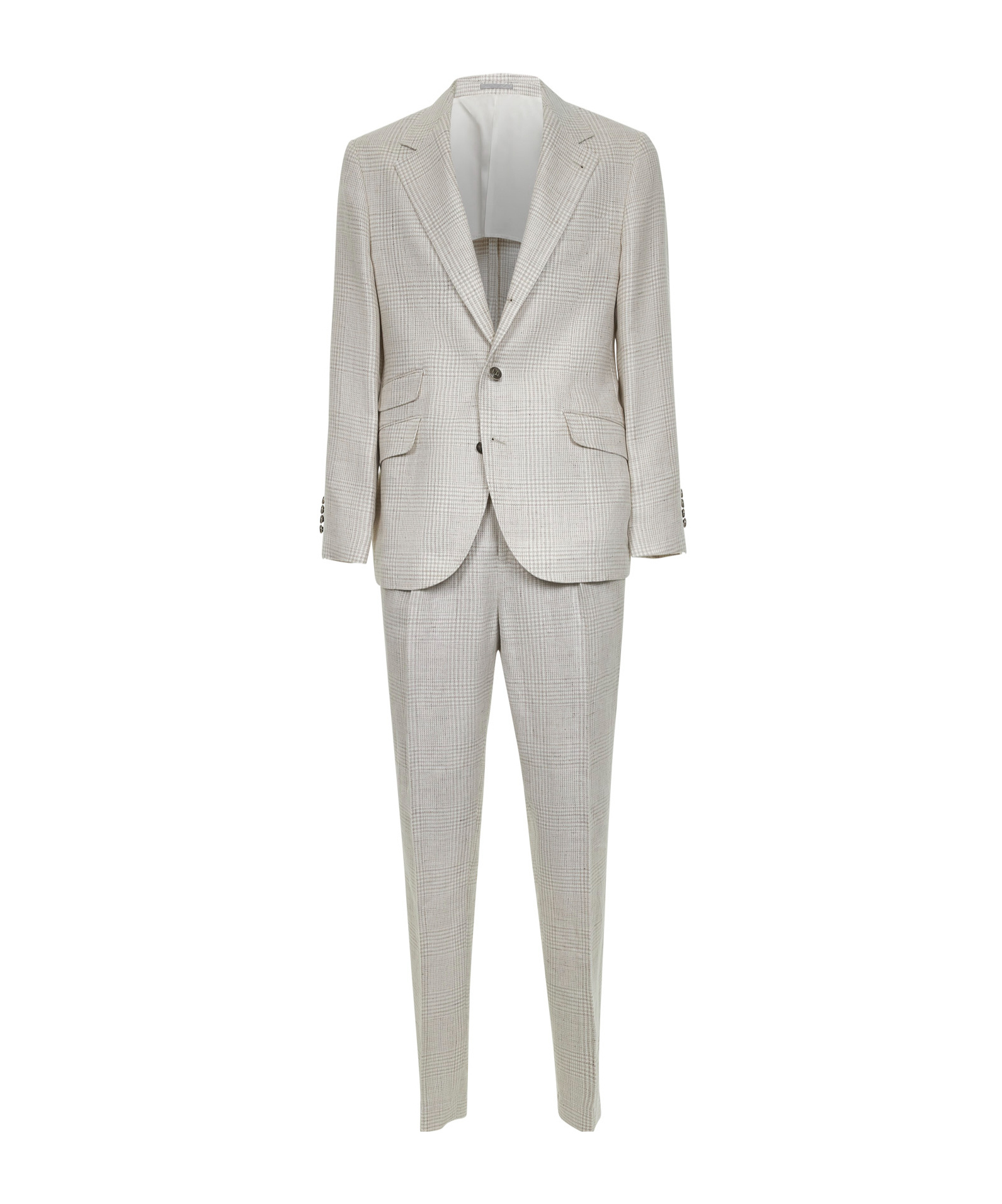 Brunello Cucinelli Beige Prince Of Wales Diagonal Suit In Gray