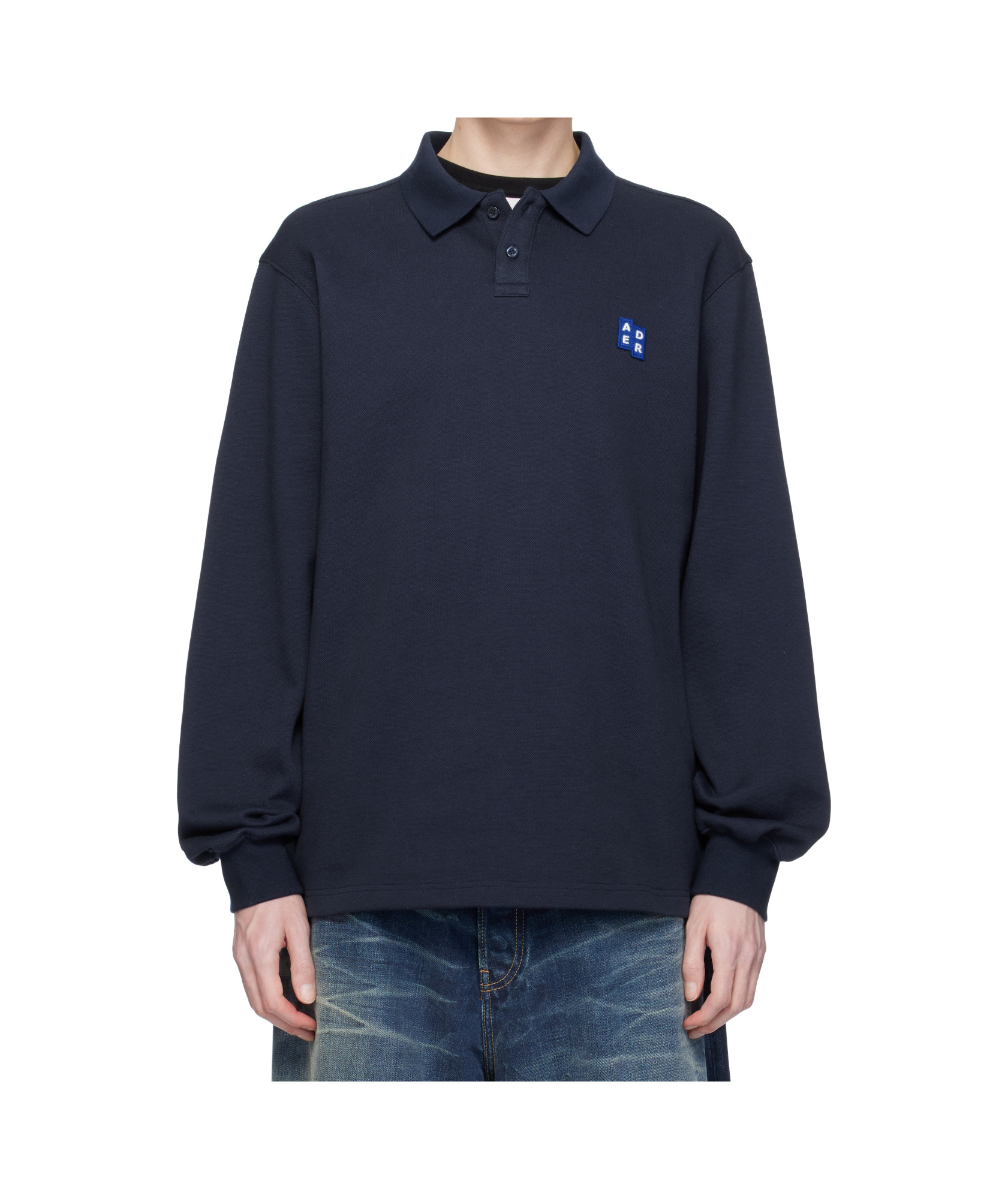 Ader Error Lapel Long Sleeve Polo Shirt In Blue