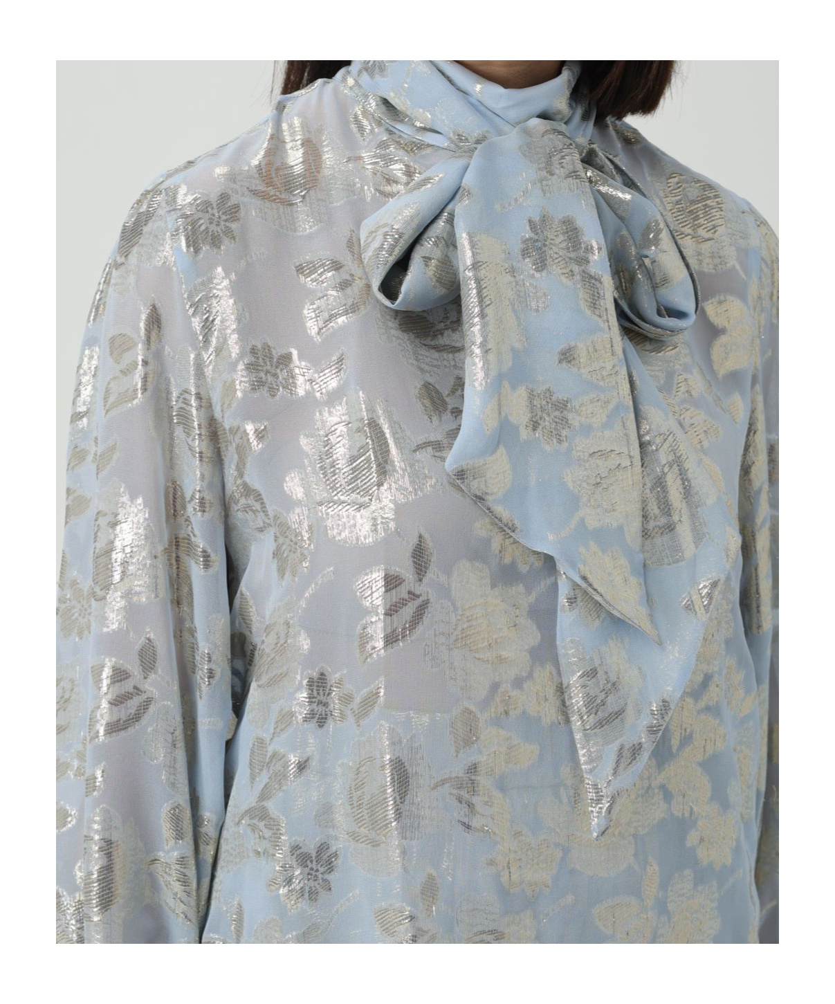 Nina Ricci Floral-embellished Cut-out Blouse In Blue