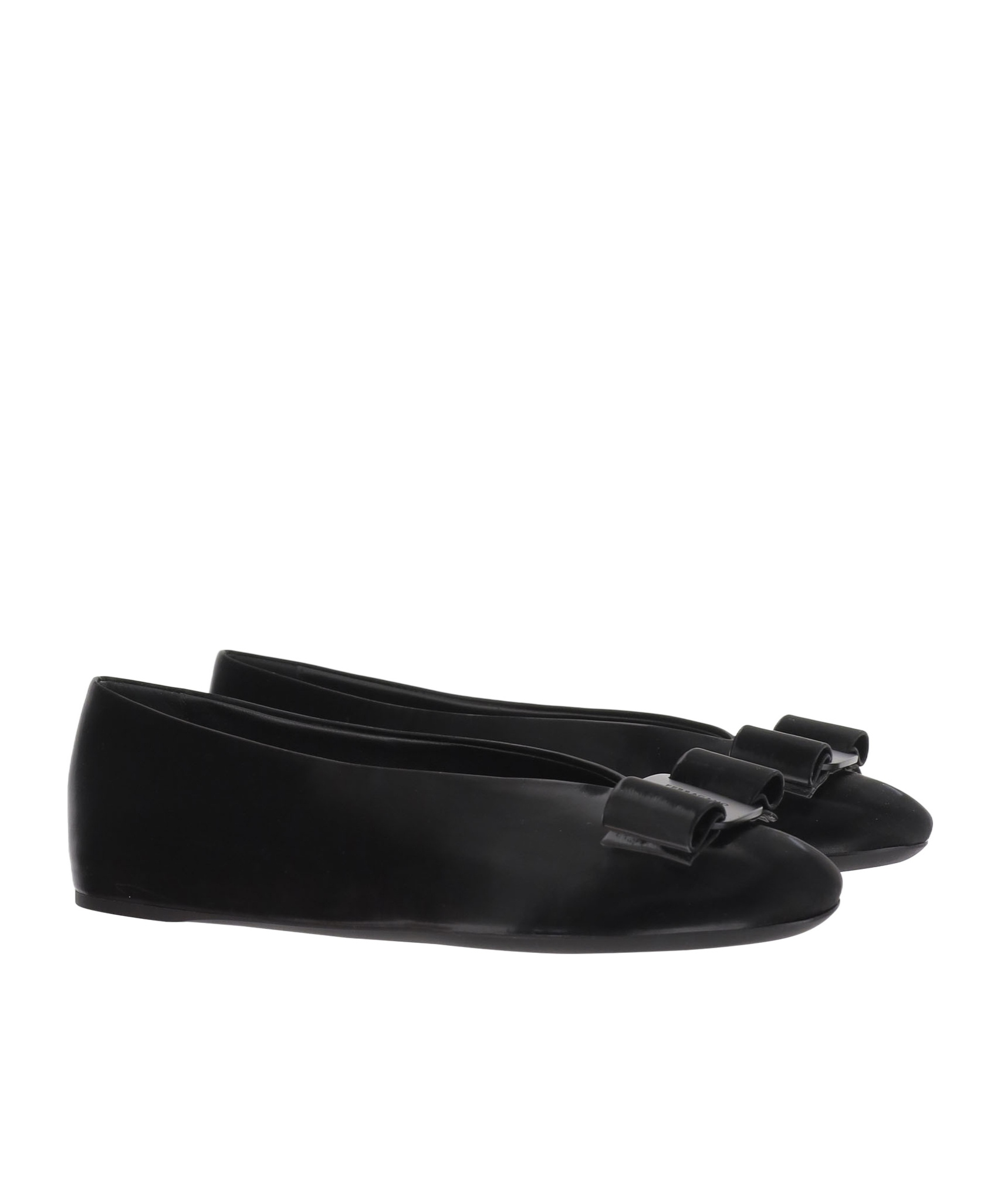 Ferragamo Leather Round Toe Ballerina Shoes With Bow Detail In Black