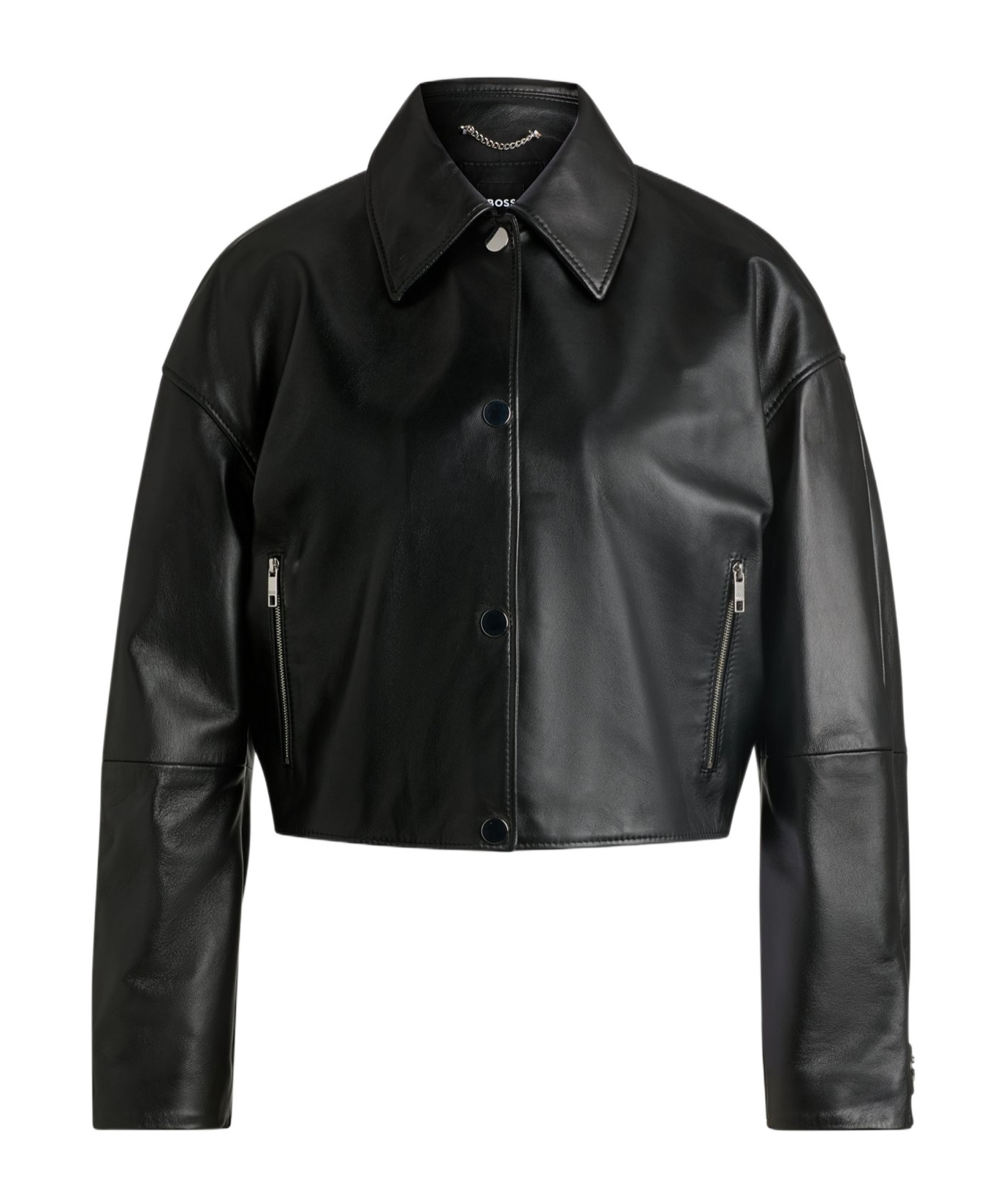 Hugo Boss Leather Jacket With Covered Press Studs In Black