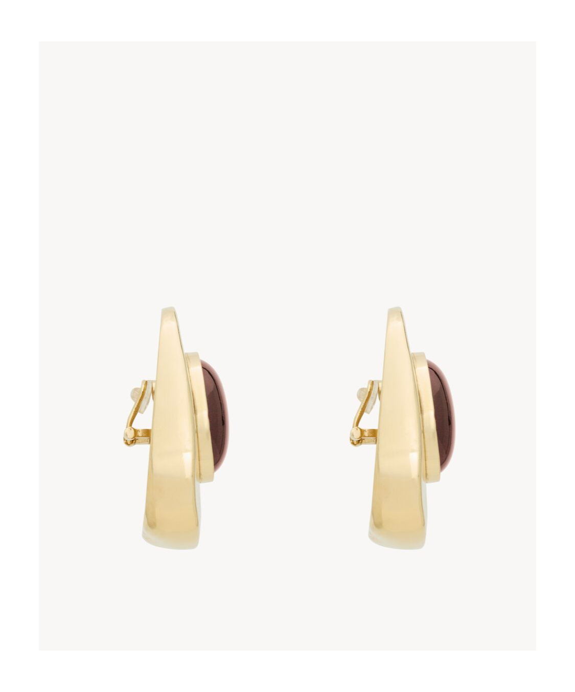 Saint Laurent Resin And Metal Cabochon Earrings In Burgundy Red/brass Gold
