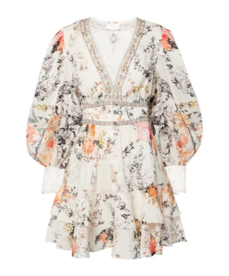 Camilla Floral Linen And Silk Minidress In White
