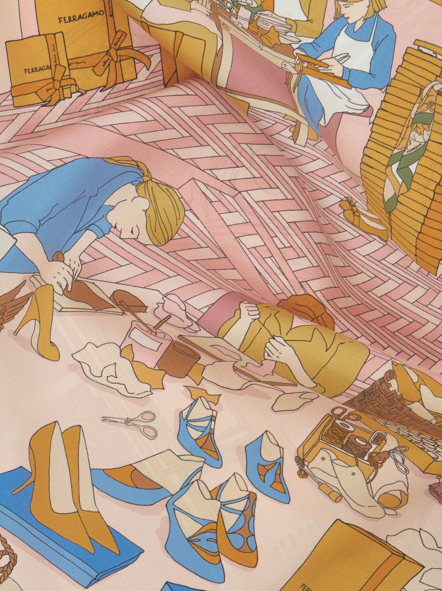 Ferragamo Oggetti Printed Silk Scarf In Nude