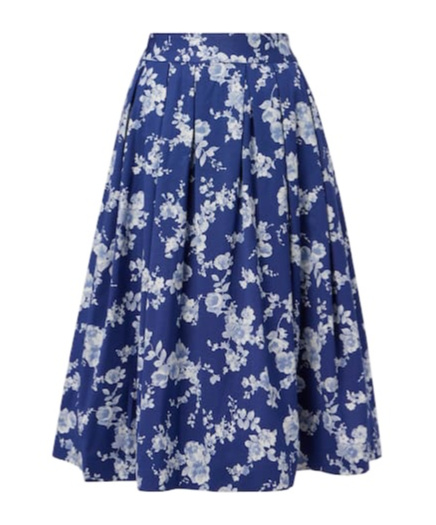 Carolina Herrera Floral Faille Midi Skirt In Blue