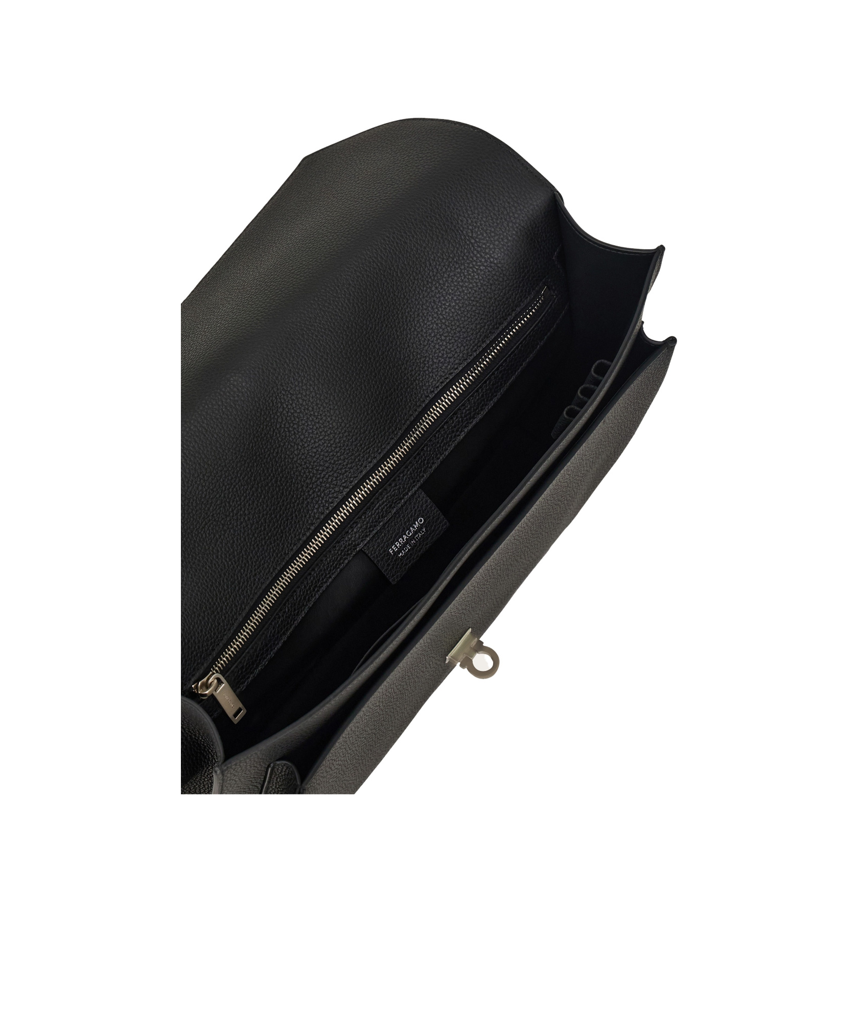 Ferragamo Clasp Textured Hug Briefcase In Black