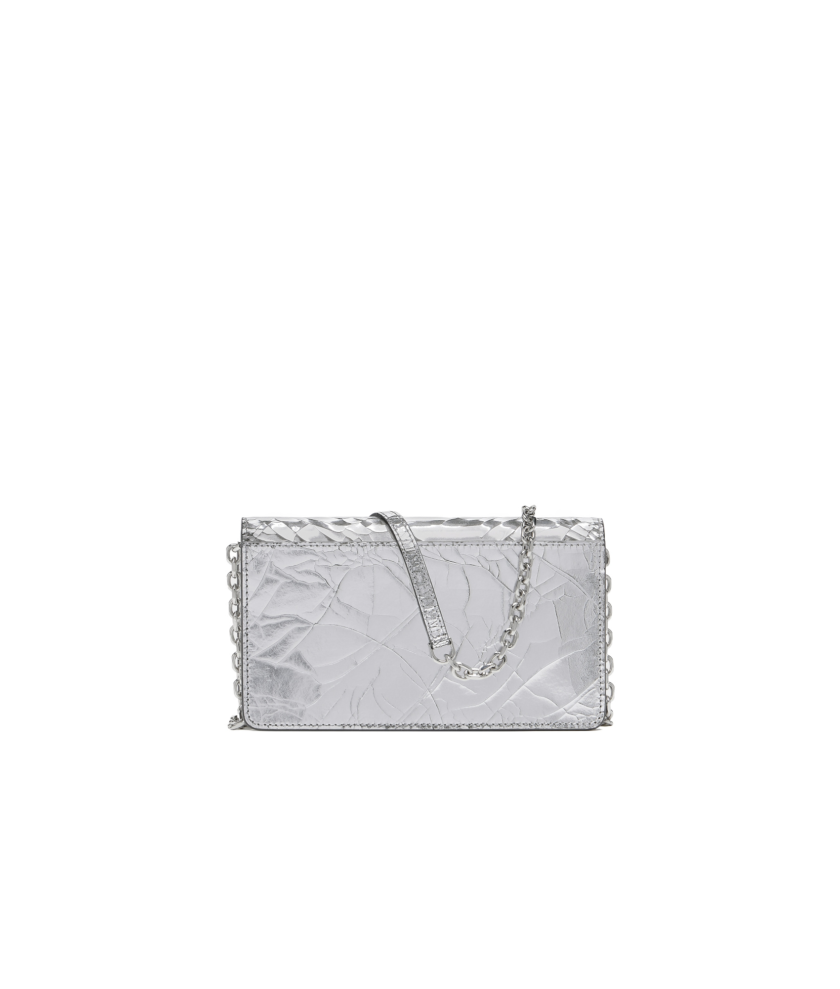 Maison Margiela Textured Foldover Chain Wallet In Metallic