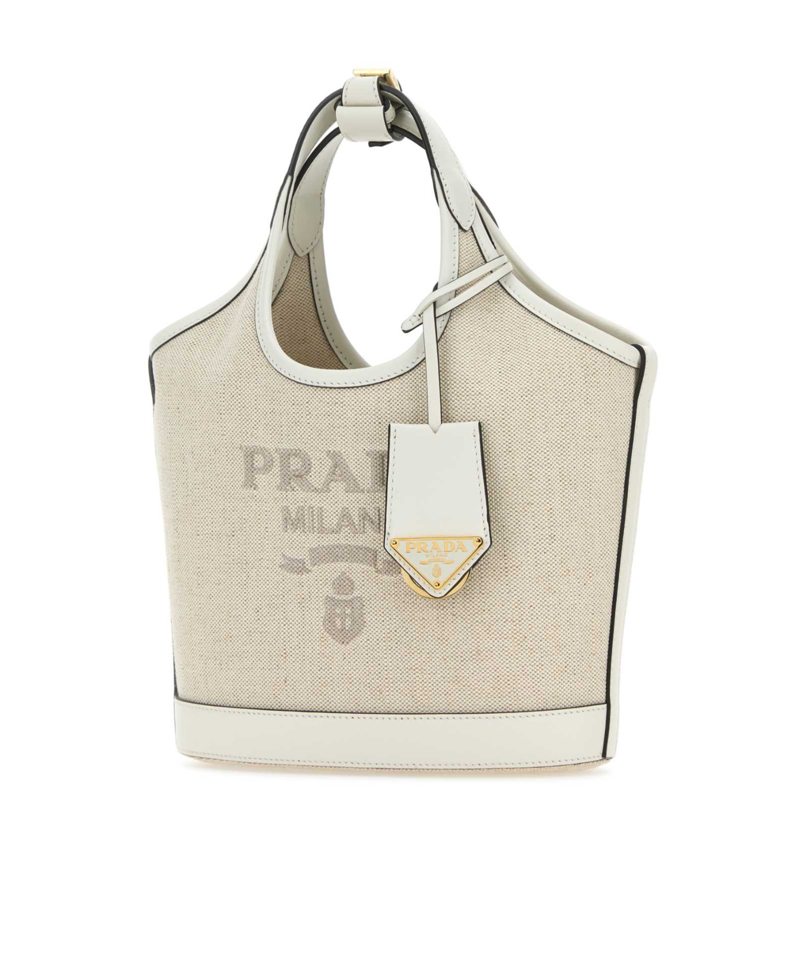 Prada Textured Fabric Shoulder Bag With Top Handle In Tan / White