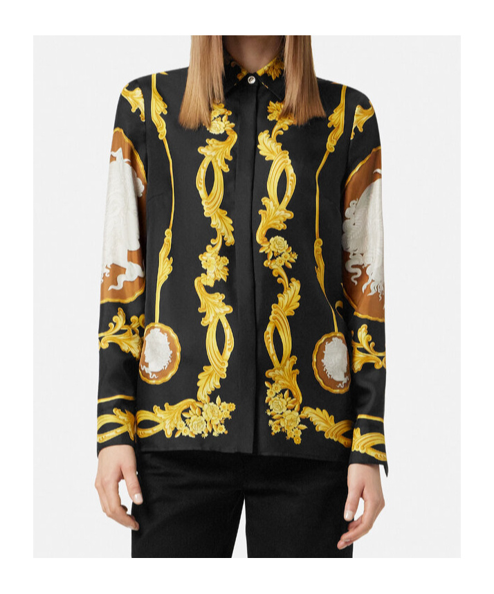 Versace Printed Silk Shirt In Black