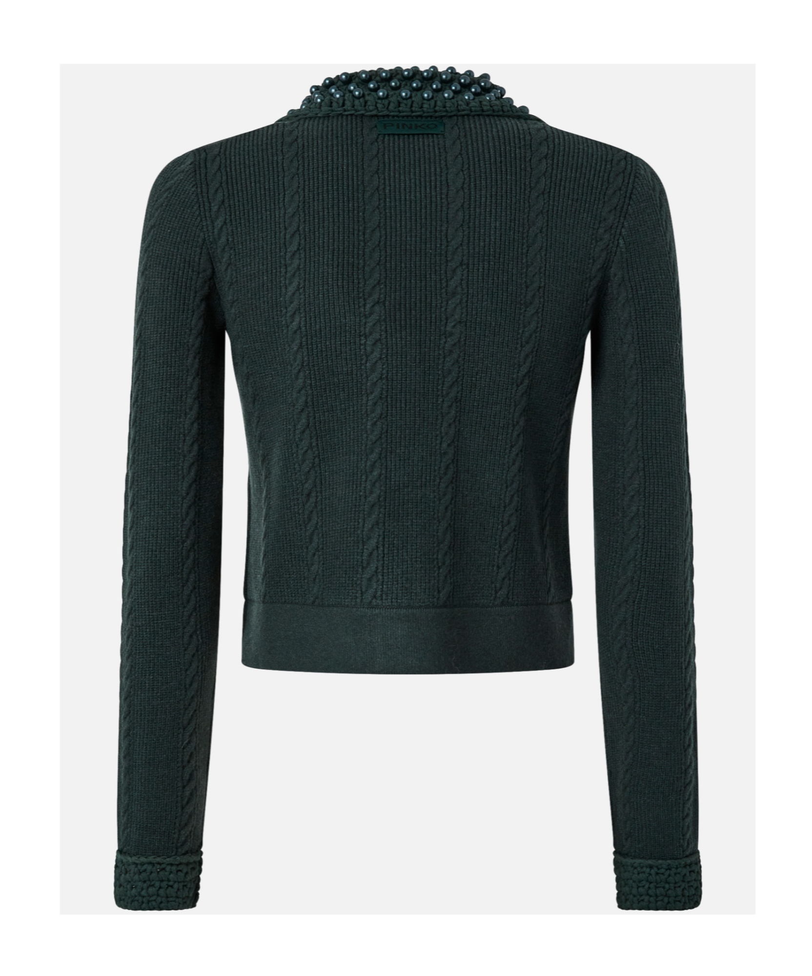 Pinko Cable-knit Pearl-embellished Cardigan In Green