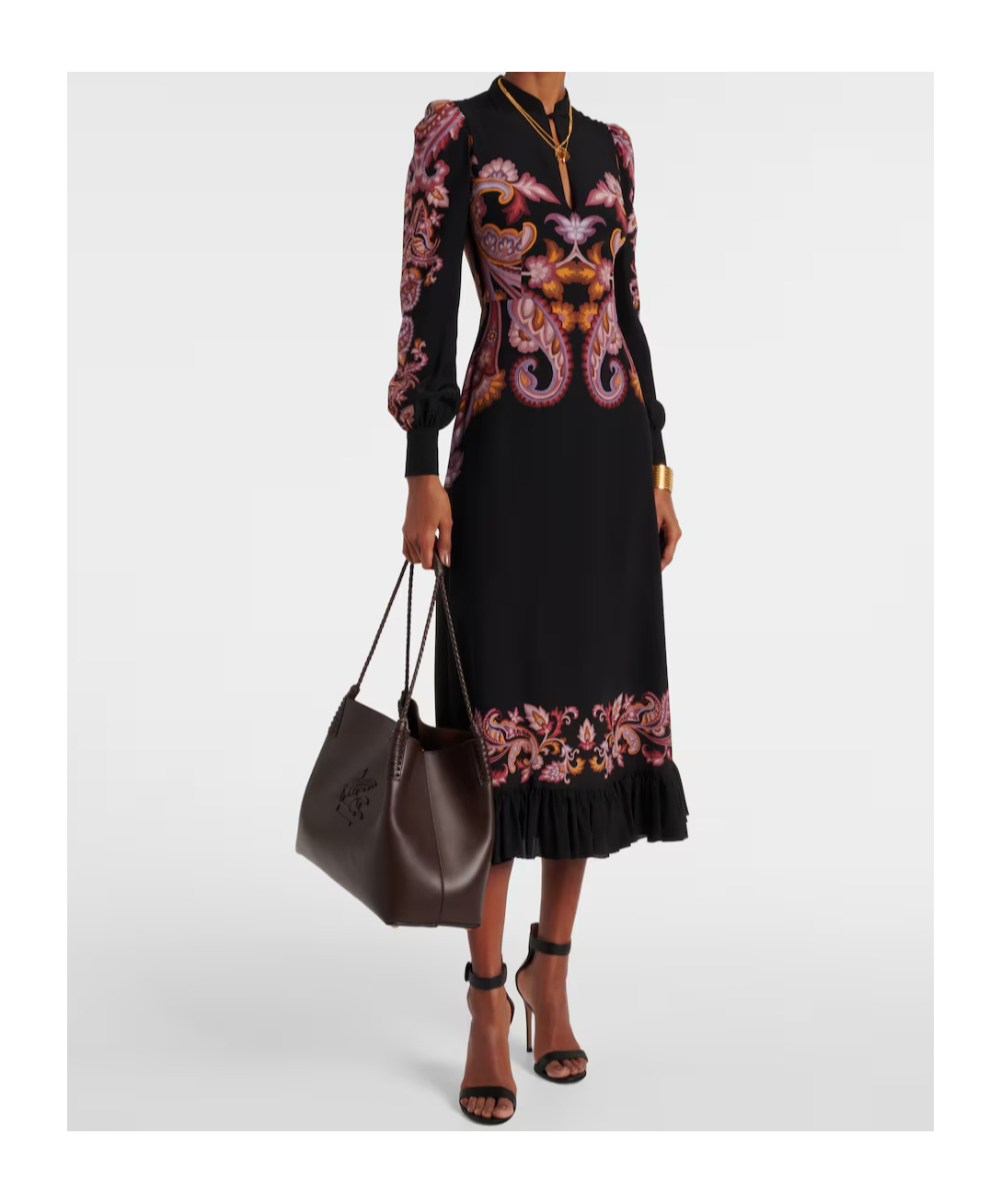Etro Paisley Silk Midi Dress In Black