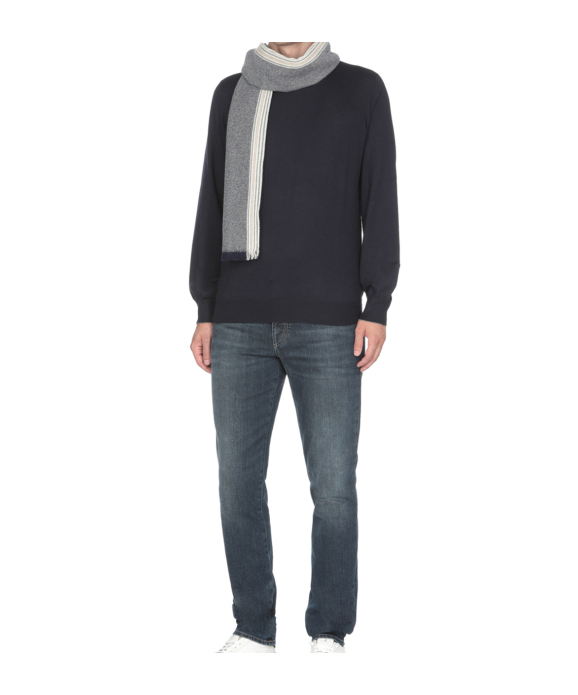 Brunello Cucinelli Fringed Cashmere Scarf In Gray