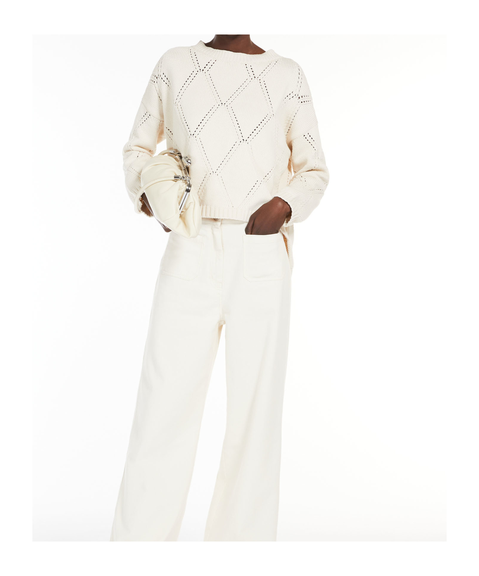 Weekend Max Mara Women's Abbozzi - Oversize Cotton Lozenge Sweater In White
