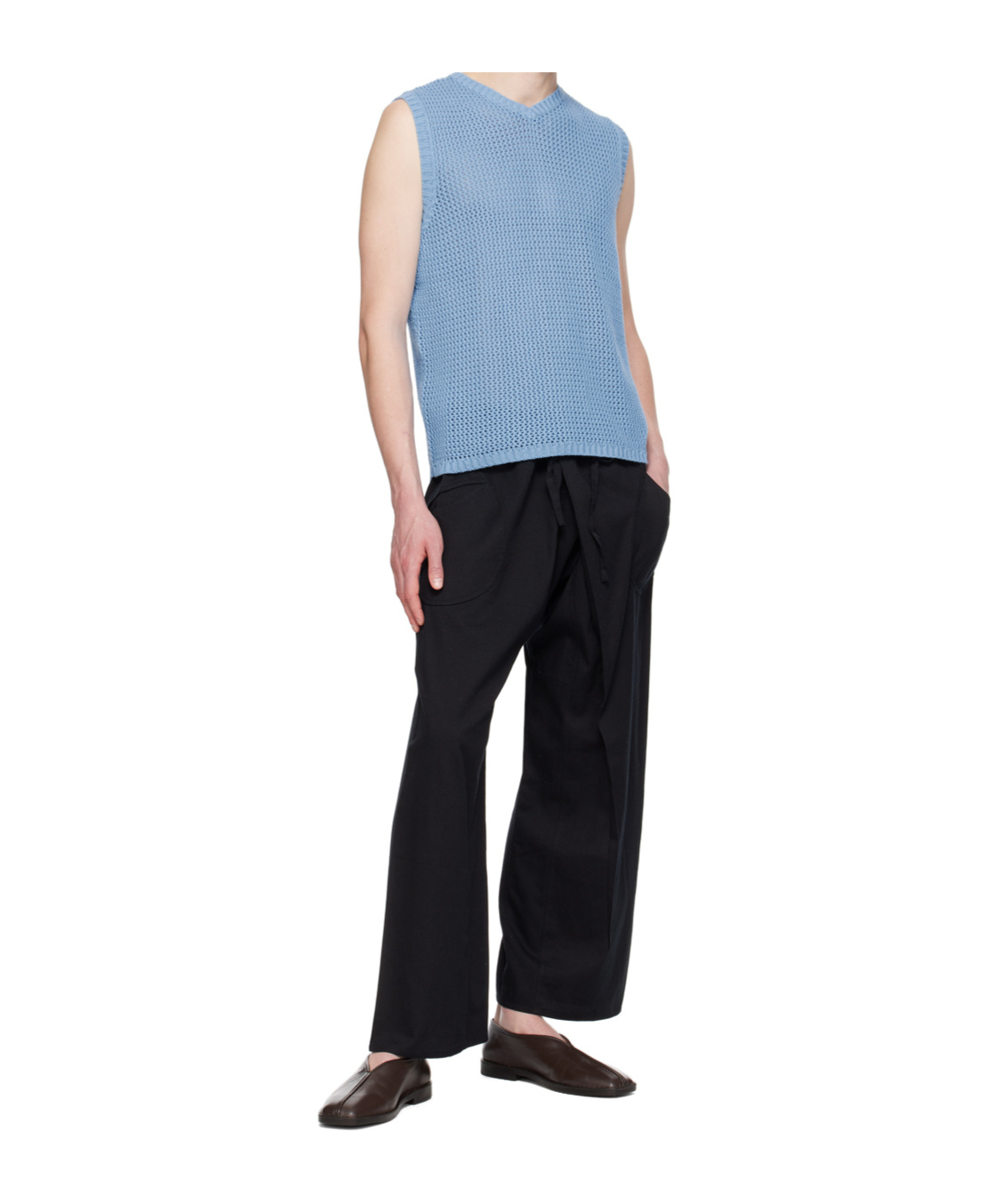 Gimaguas Cotton Bridget Vest Knit Ribbed Sleeveless V Neck In Blue
