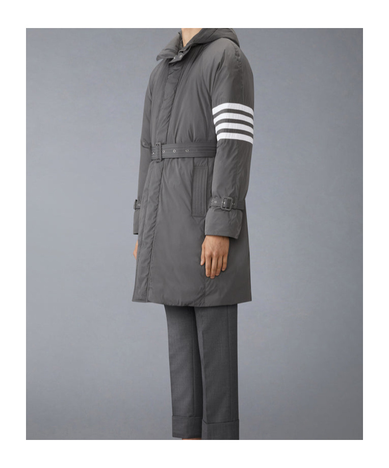 Thom Browne Poly Twill 4-bar Hooded Down Parka With Belt Clothing In Gray