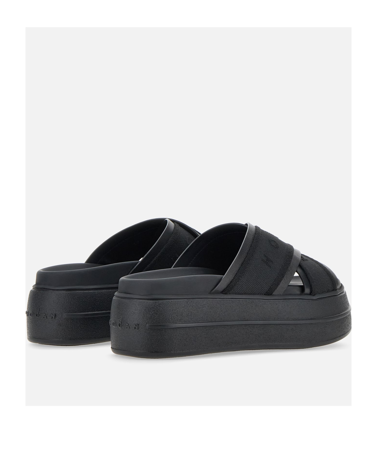 Hogan Cross Strap Platform Sandals In Black