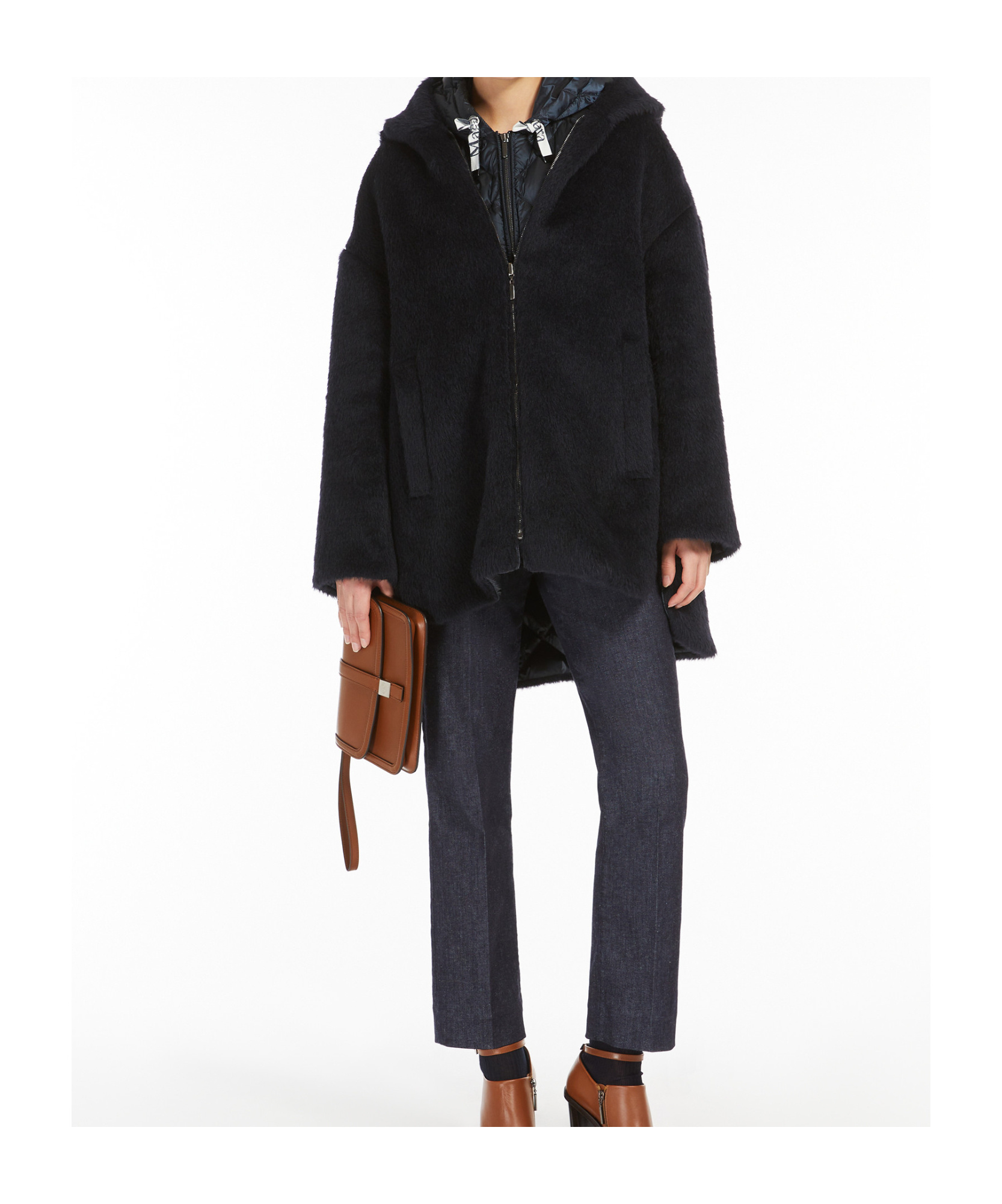 Max Mara Alpaca Wool And Wool Double-sided Down Jacket In Black