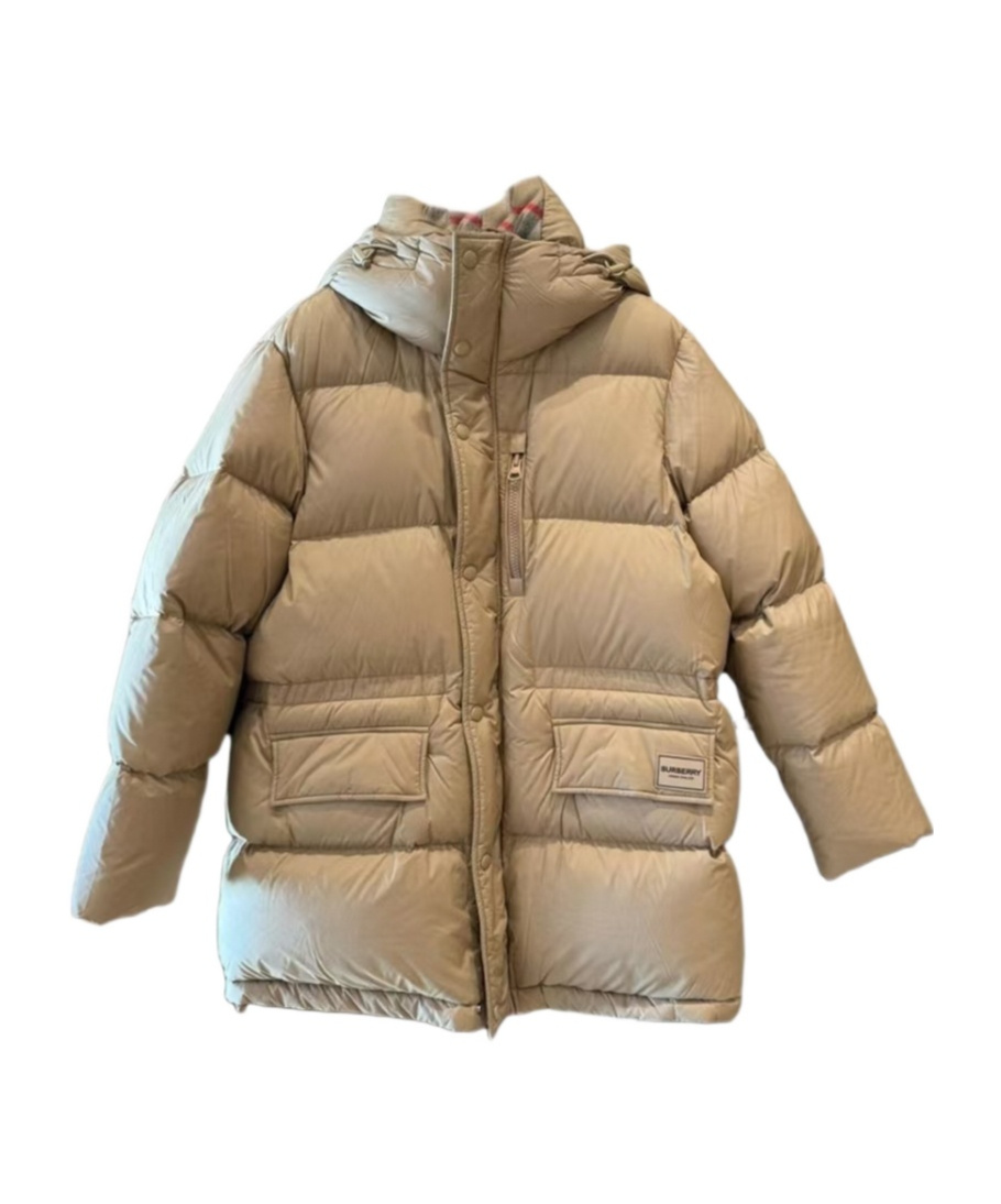Burberry Long-sleeved Hooded Down Jacket In Camel
