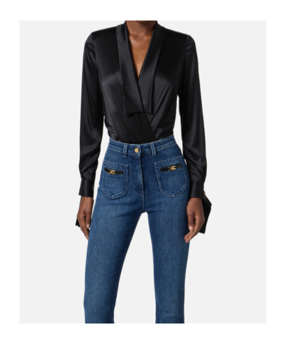 Elisabetta Franchi Panelled Button-cuff Bodysuit In Black