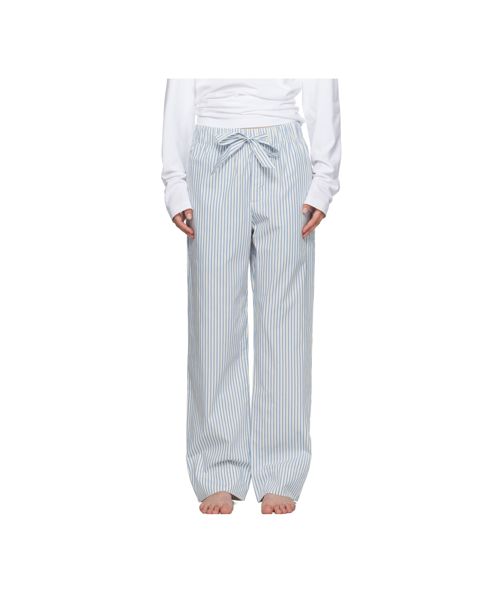 Tekla White & Blue Drawstring Pyjama Pants In Off-white/blue