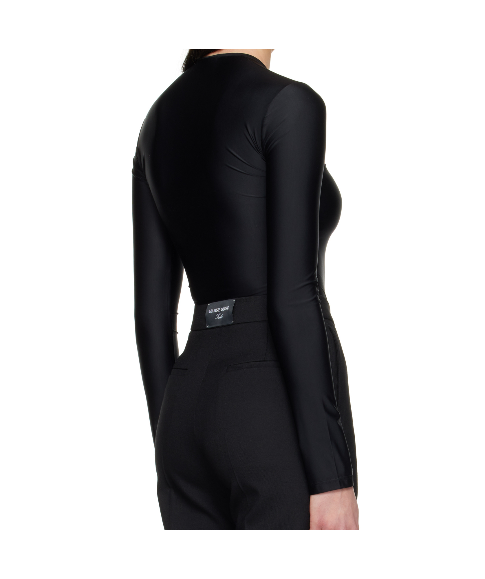 Marine Serre Black Draped Jersey Open Neck T-shirt In Black
