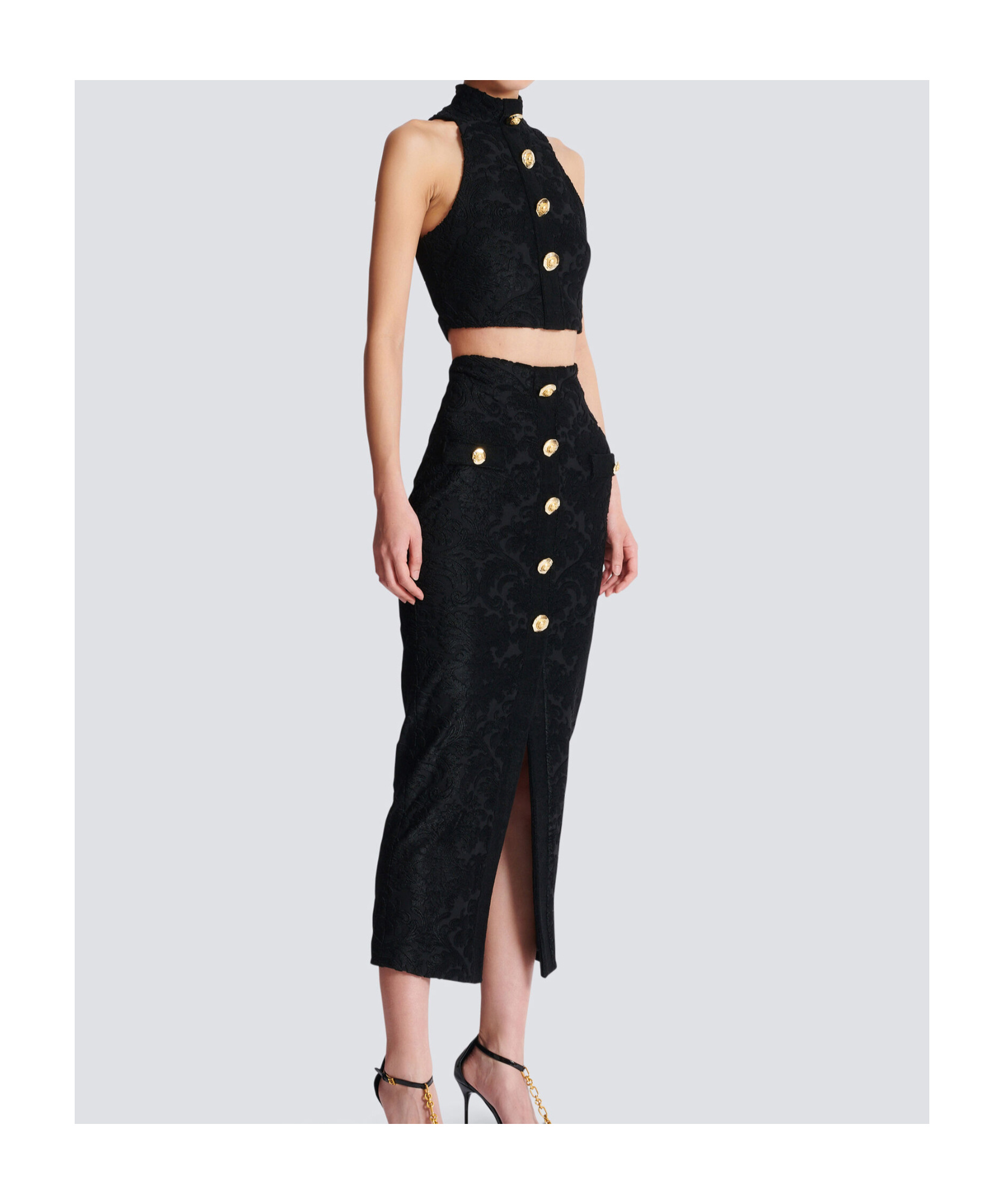 Balmain Baroque Pattern Midi Skirt In Black