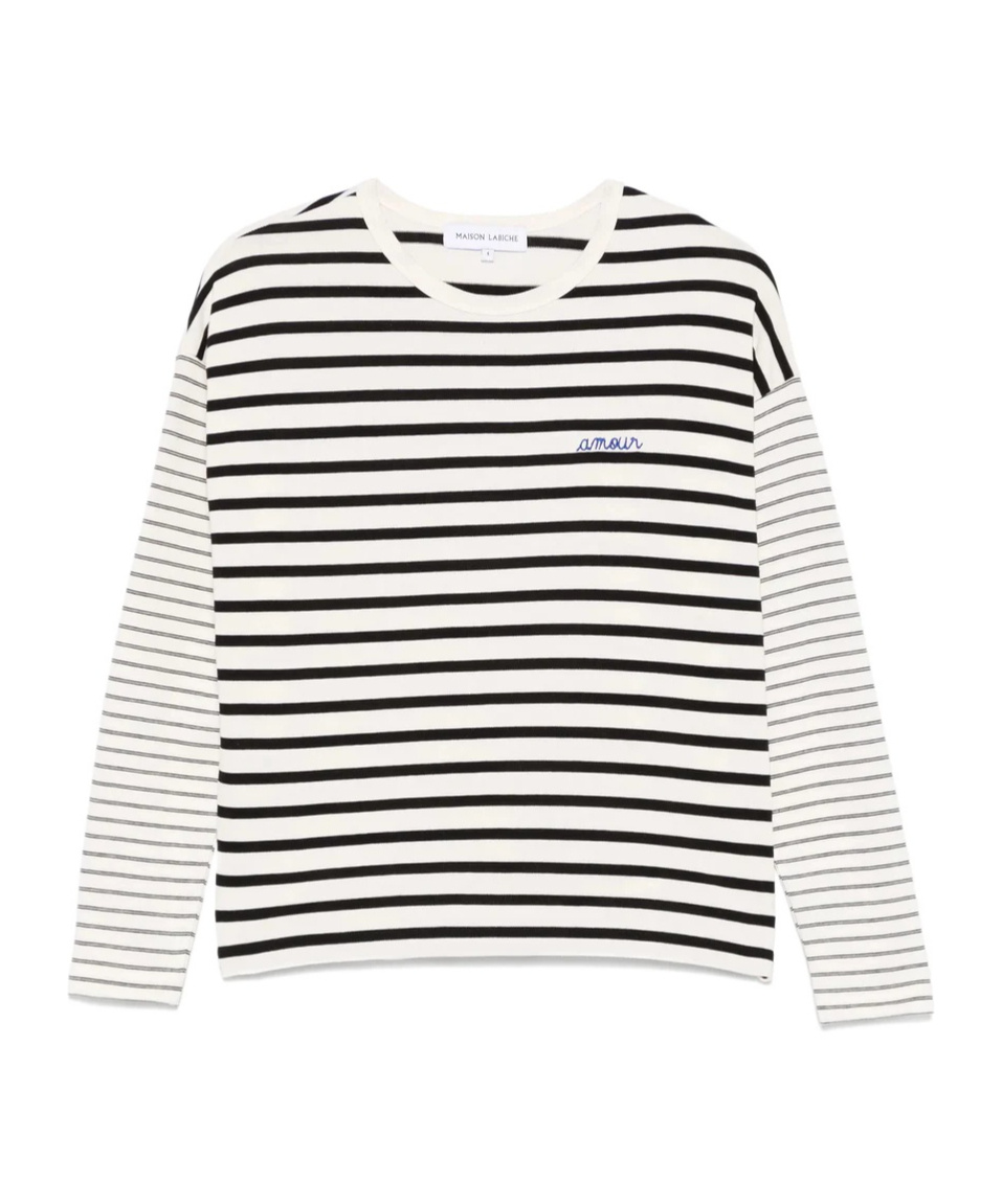 Maison Labiche Logo Striped Sweater In White