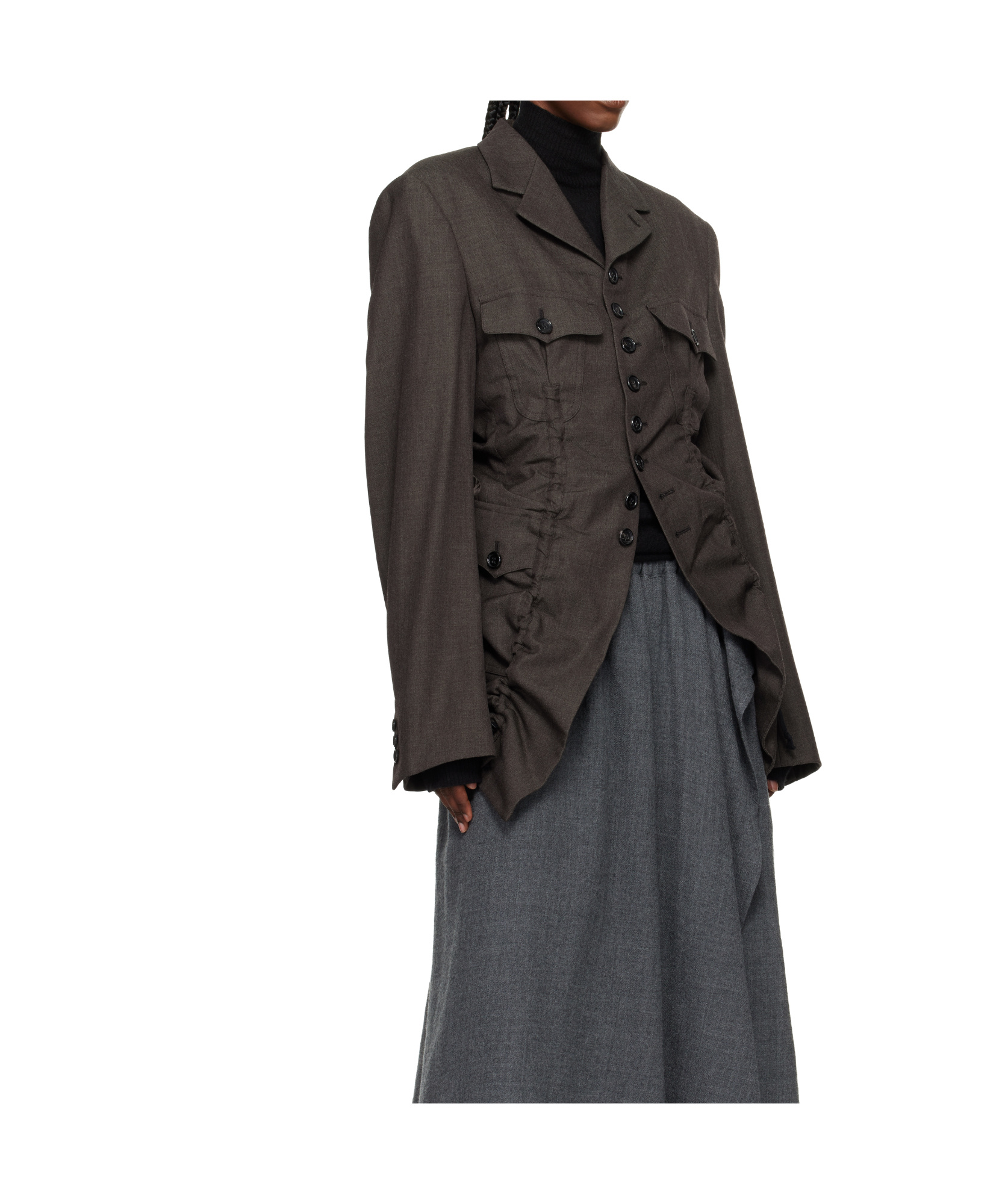 Comme Des Garçons Shirt Ruched Buttoned Gabardine Jacket In Gray