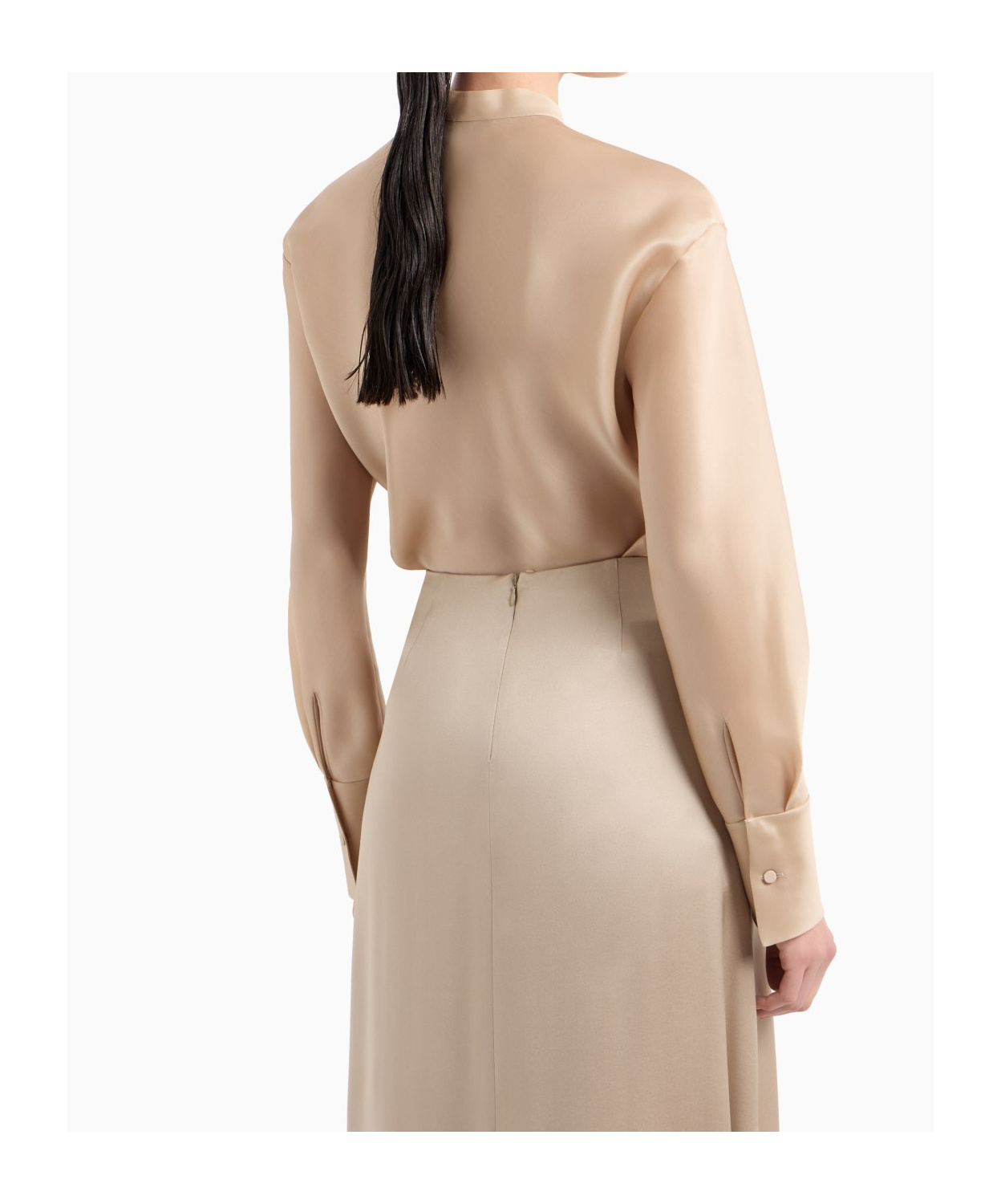 Giorgio Armani Long-sleeved Shirt In Triple Silk Georgette In Nude