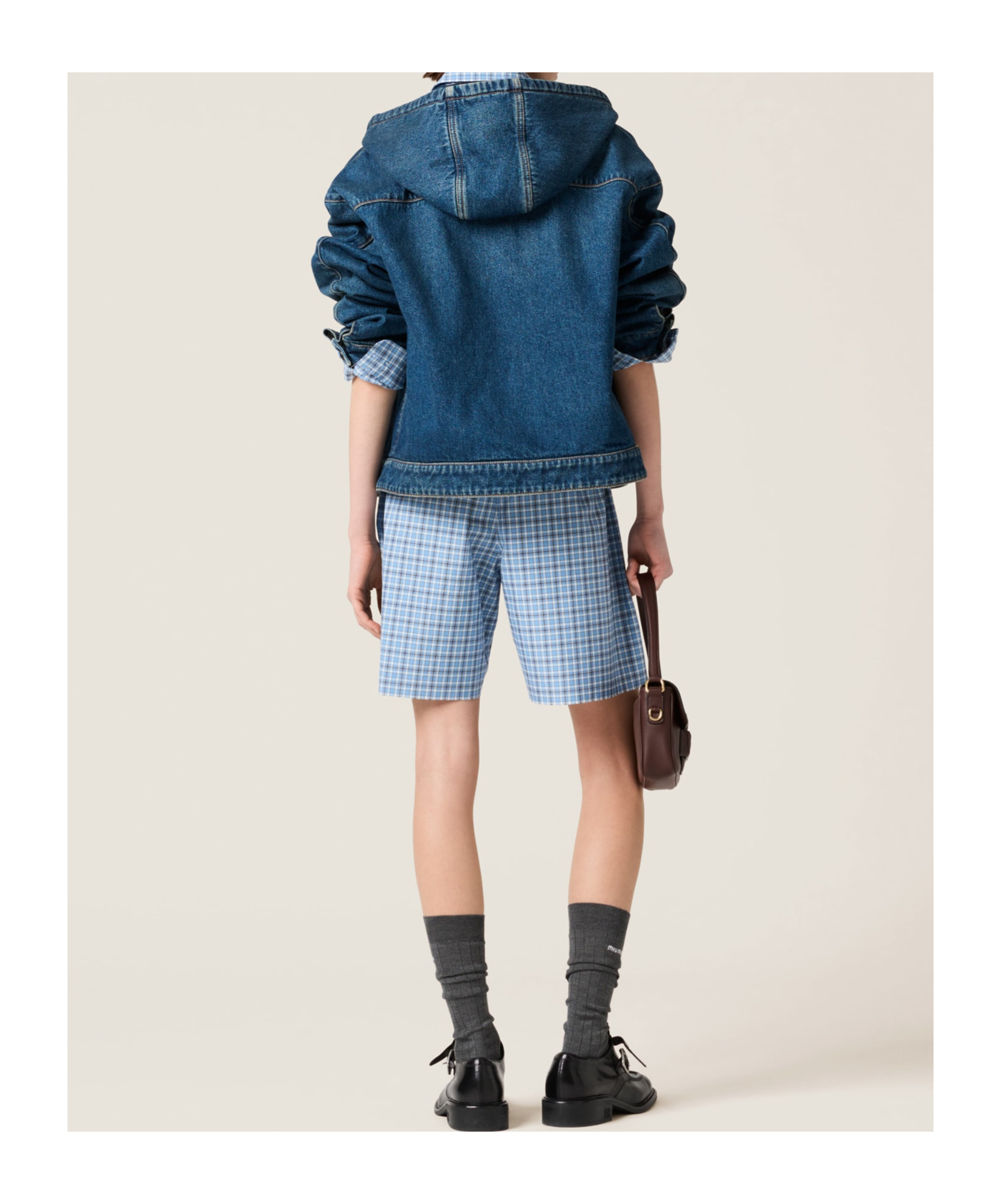 Miu Miu Denim Hoodie Jacket In Blue