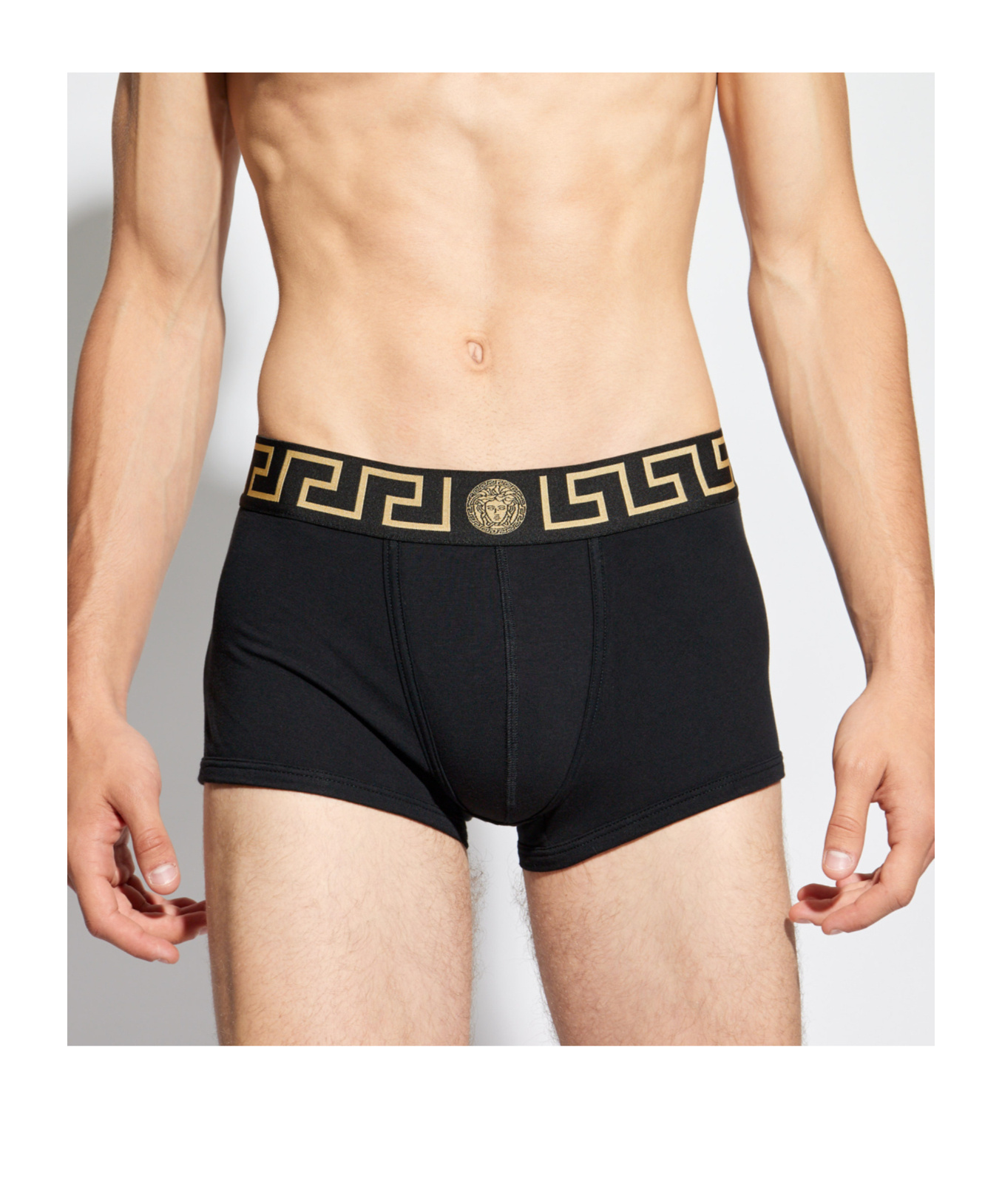 Versace Logo Waistband Stretch Hosiery Greek Key In Black