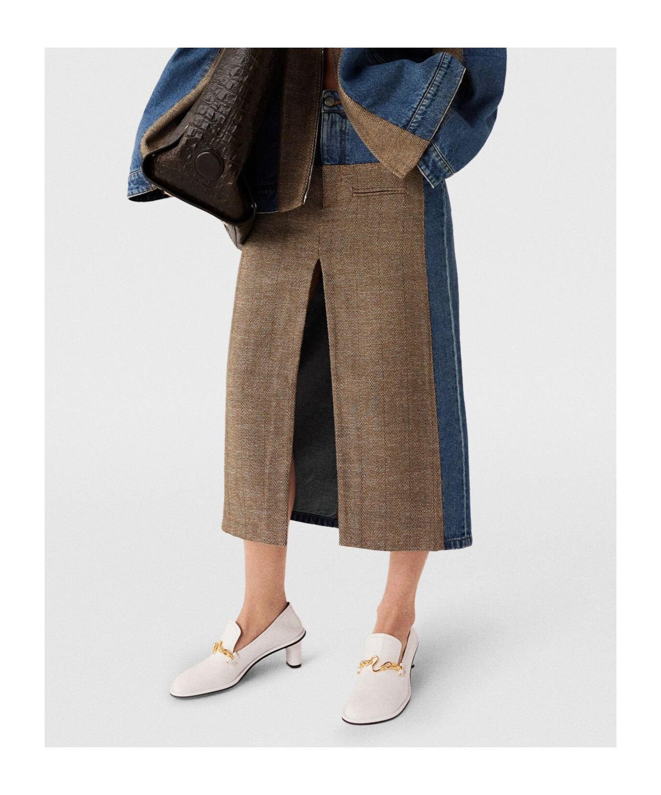 Stella Mccartney Tweed Denim Midi Skirt In Multicolor