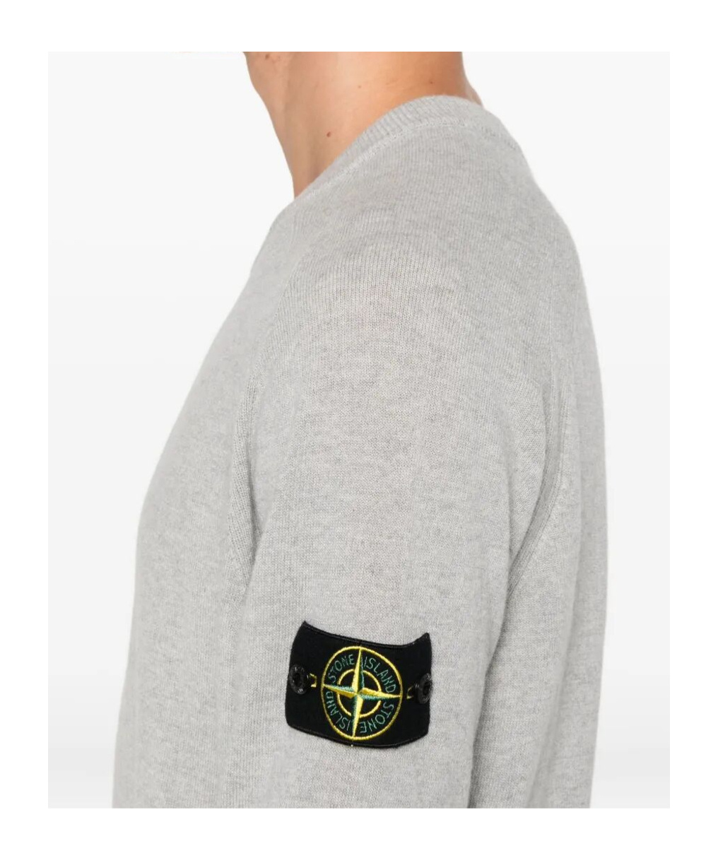 Stone Island Lightweight Wool Crew Neck Sweater With Raglan Sleeves Clothing In Gray