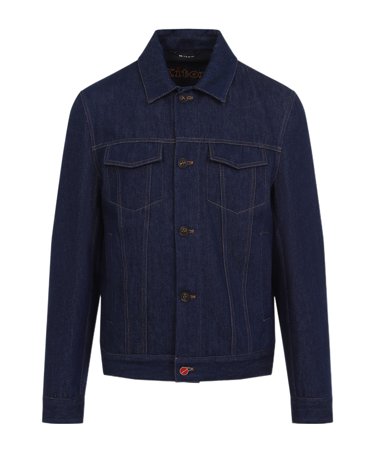 Kiton Cotton Jacket With Pointed Collar And Chest Pockets In Black