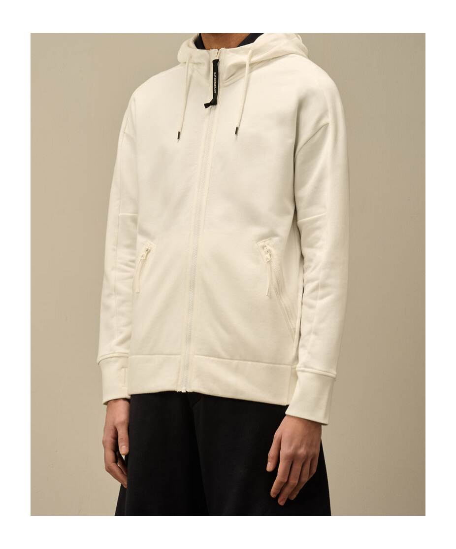 C.p. Company Diagonal Raised Fleece Goggle Hooded Sweatshirt In Neutral