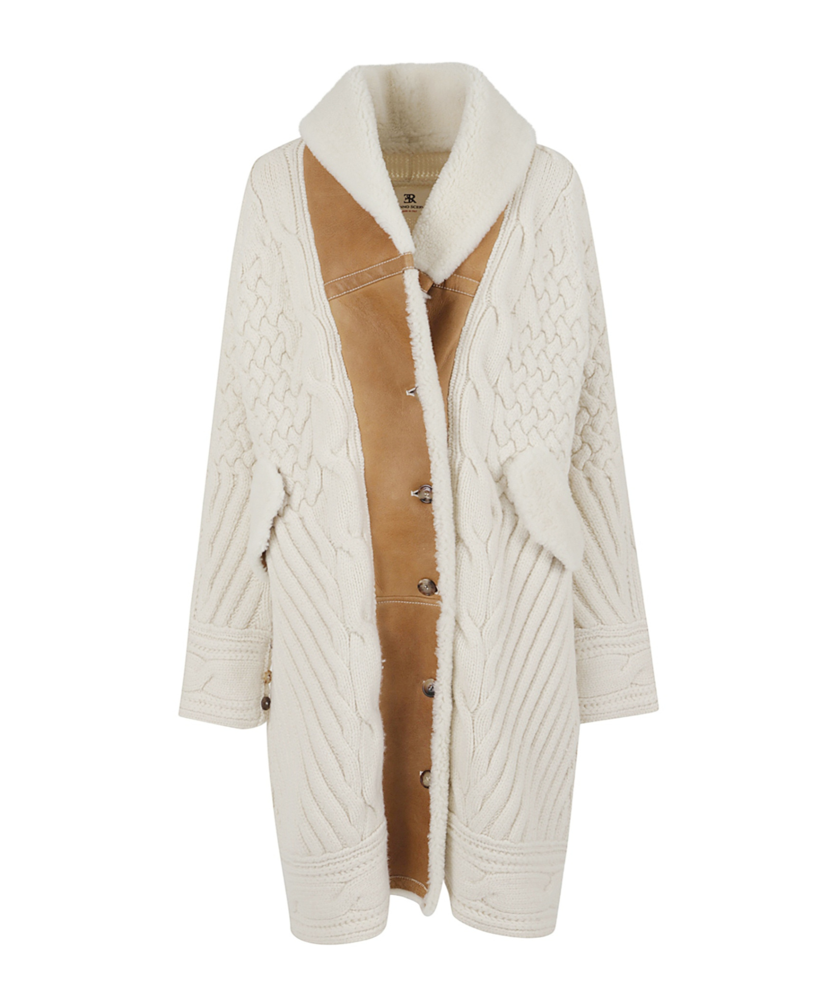 Ermanno Scervino Cable-knit Shearling Coat In Neutral