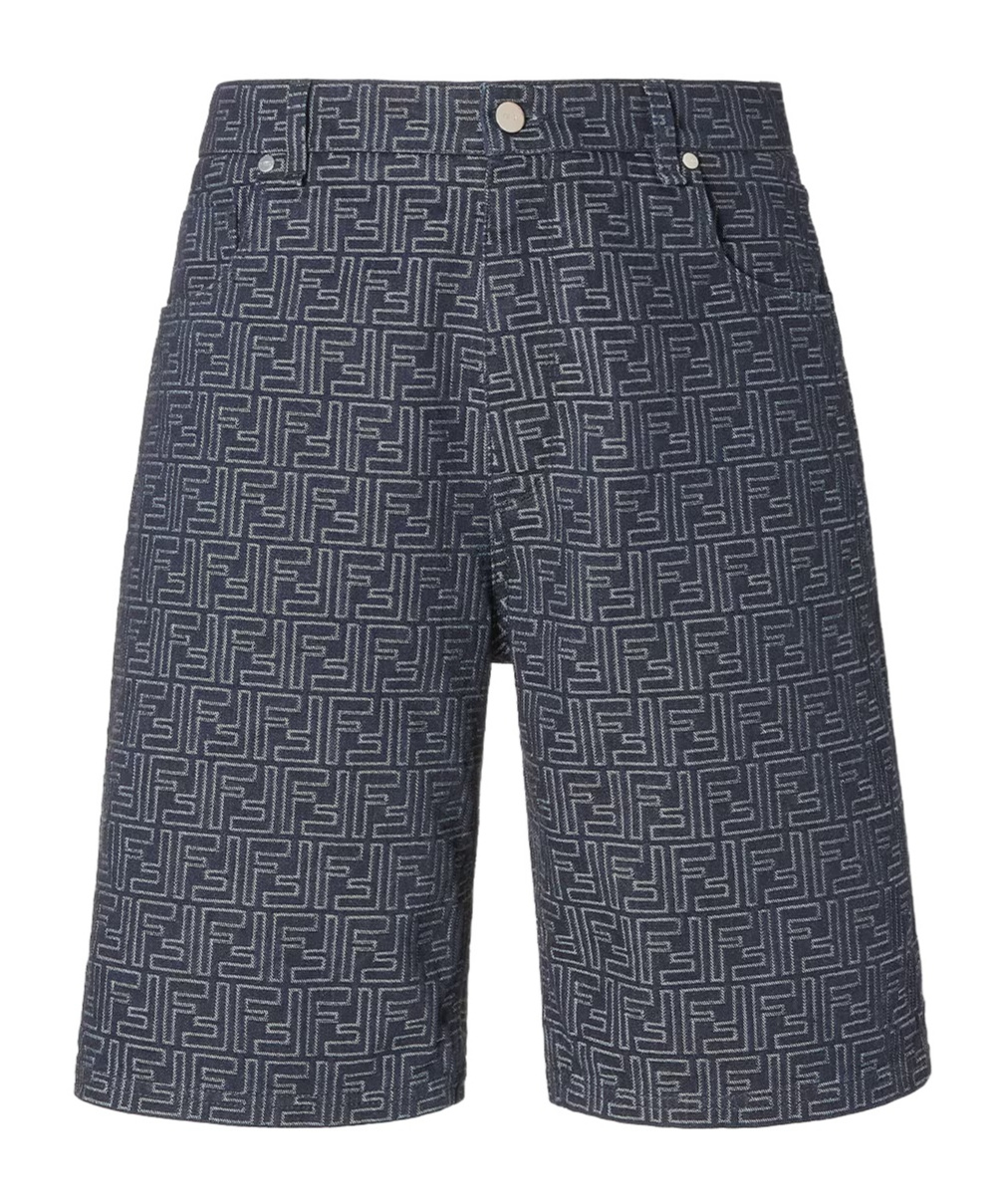 Fendi Blue Ff Jacquard Denim Shorts