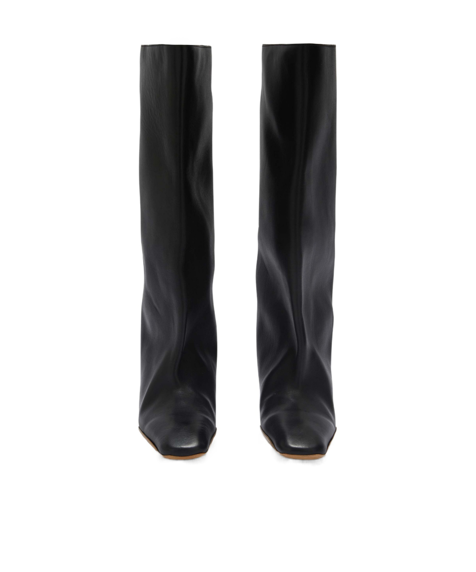 Jil Sander Wide Leather Flat Knee Boots In Black