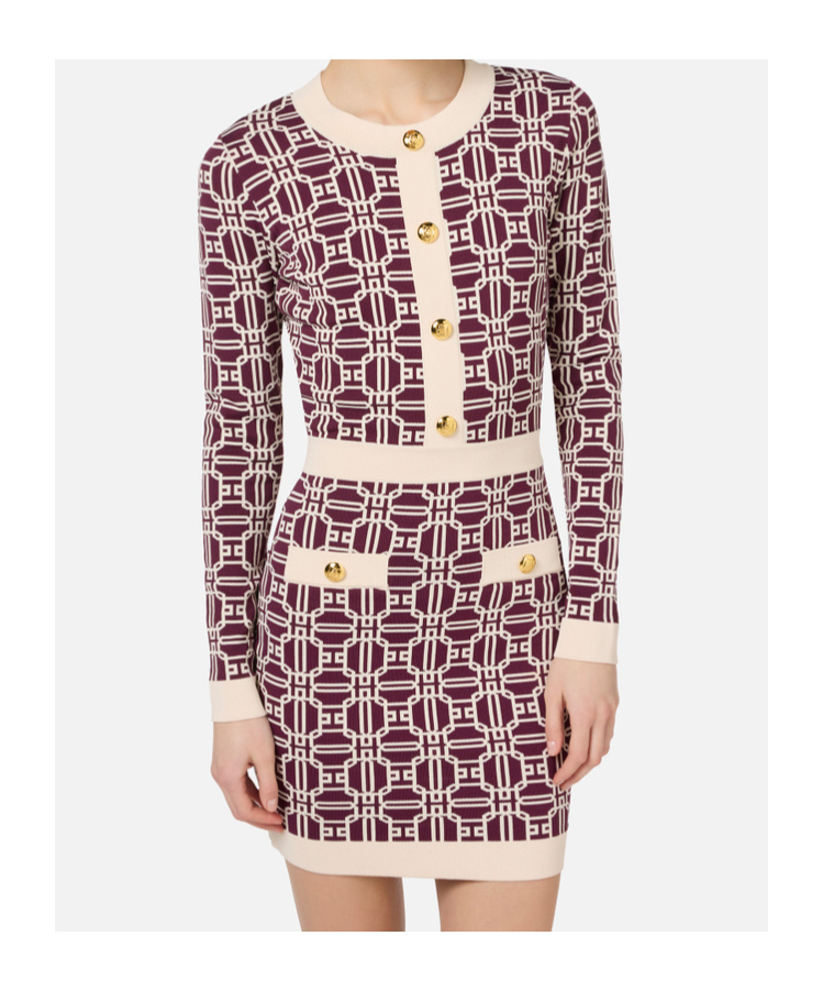 Elisabetta Franchi Logo-jacquard Long-sleeved Mini Dress In Multicolor