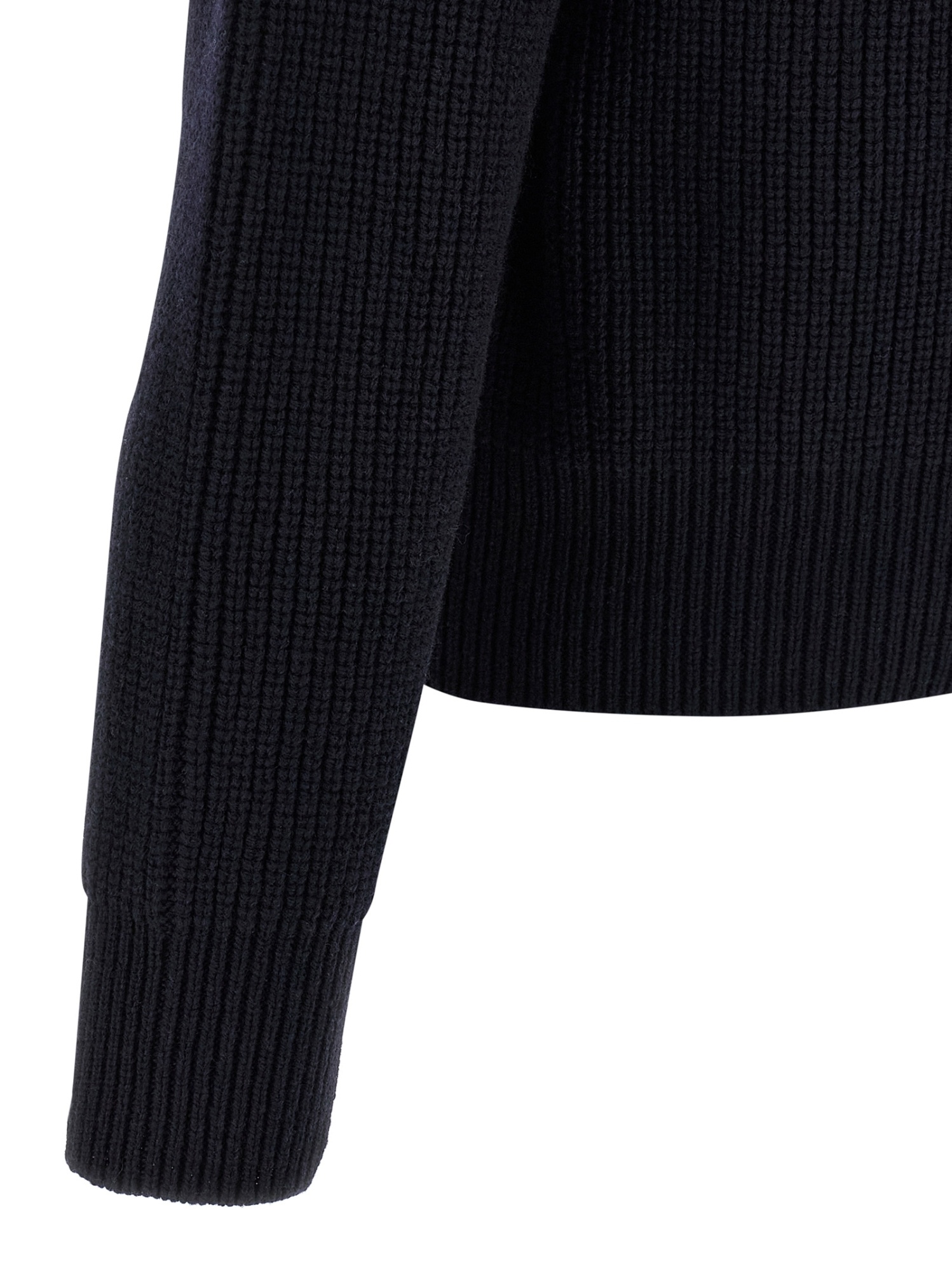 Dsquared2 Crew Neck Denim Pocket Sweater With Striped Sleeves In Black